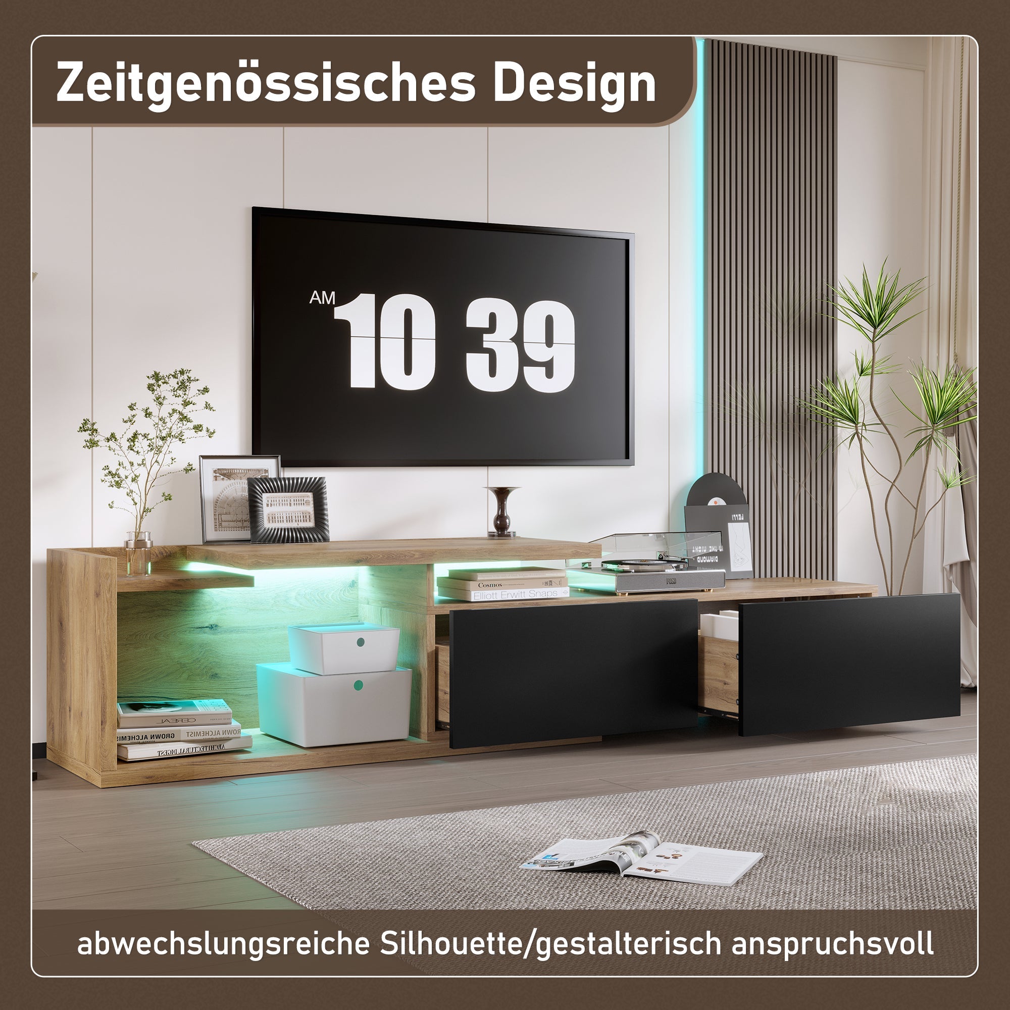 Logidon modulair tv-meubel met LED-verlichting en uittrekmodule