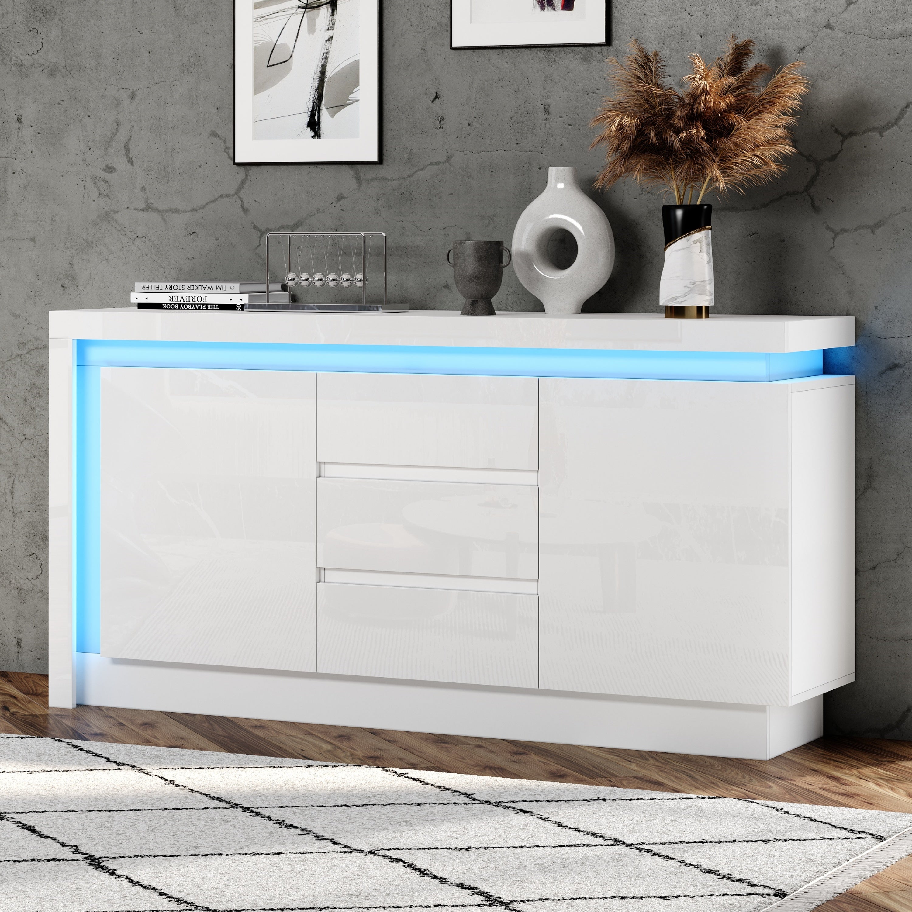 Logidon sideboard 140x35x72 cm white high gloss with LED