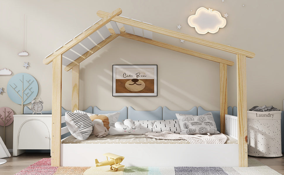 Logidon children's bed 90x200 cm white natural - wooden house design slatted frame