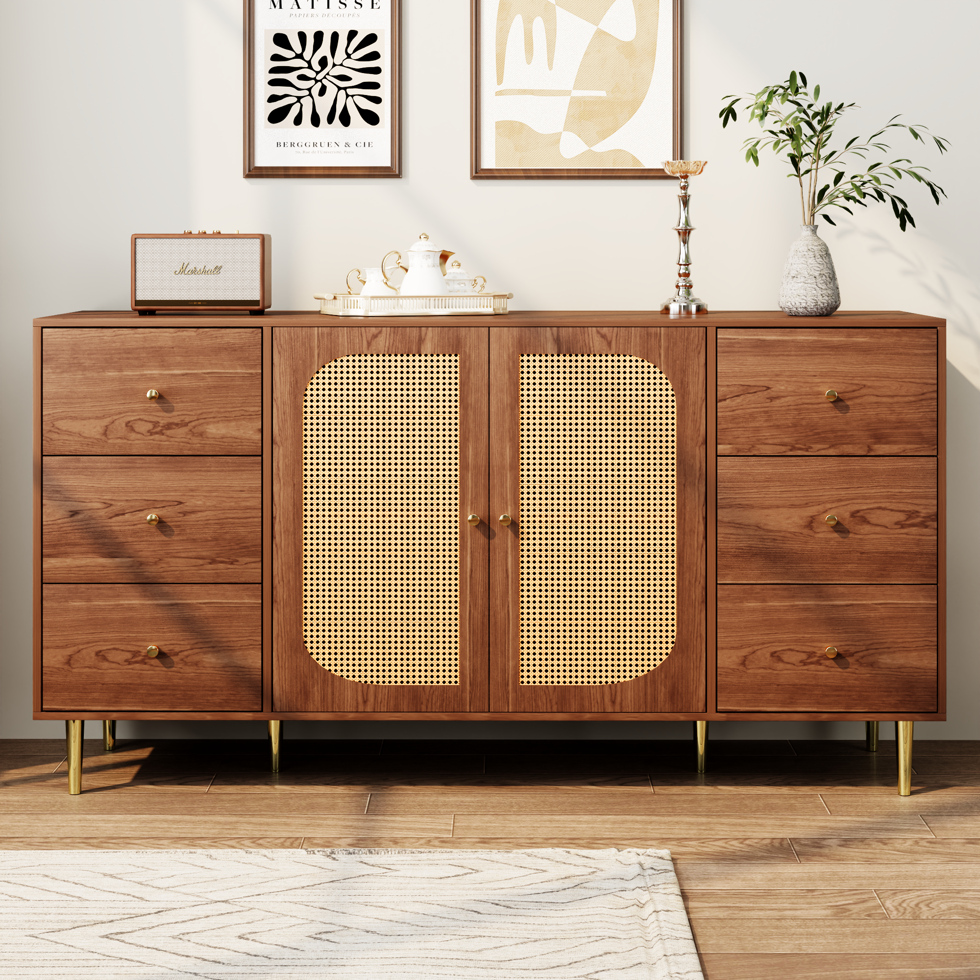 Logidon Rotan Dressoir Bruin 160x40x90 cm met Lade