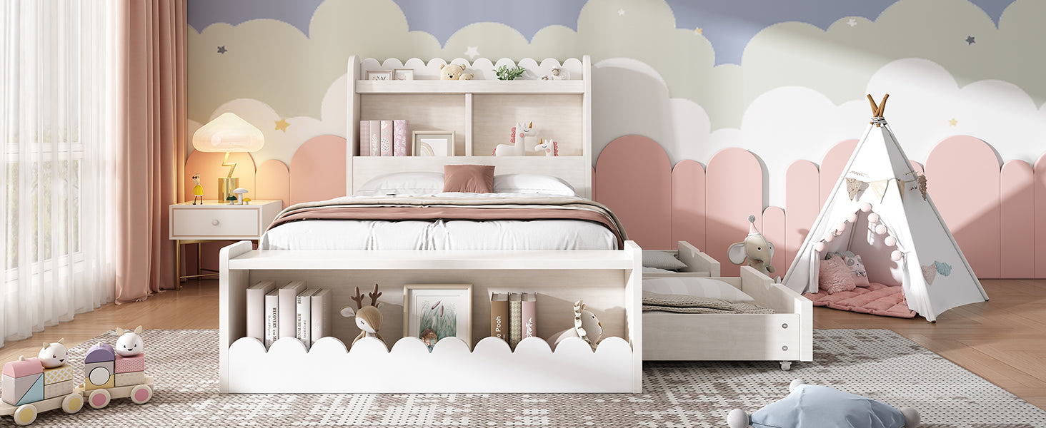 Logidon kinderbed 90x190 opbergruimte lades plank bank wit eiken