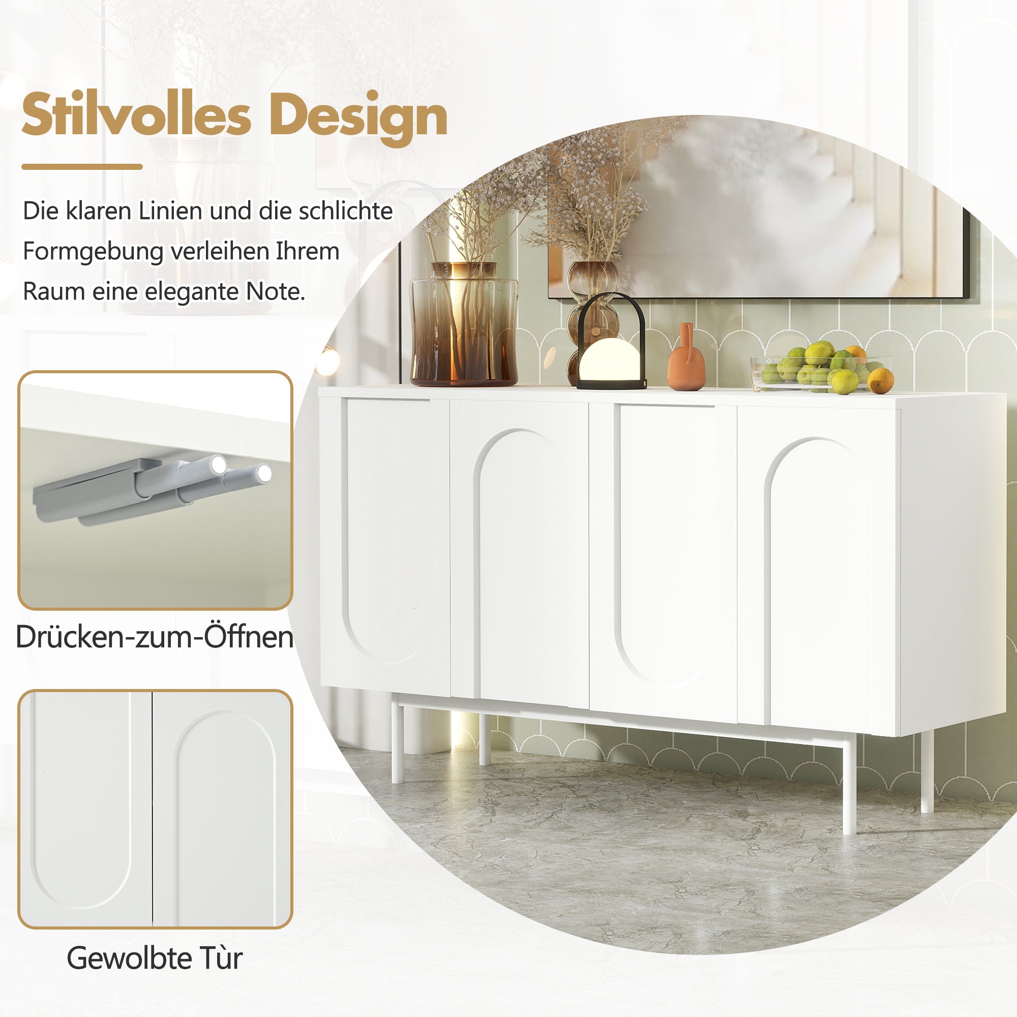 Logidon dressoir zuiver wit met 4 deuren in boogpatroon 140x42x80 cm