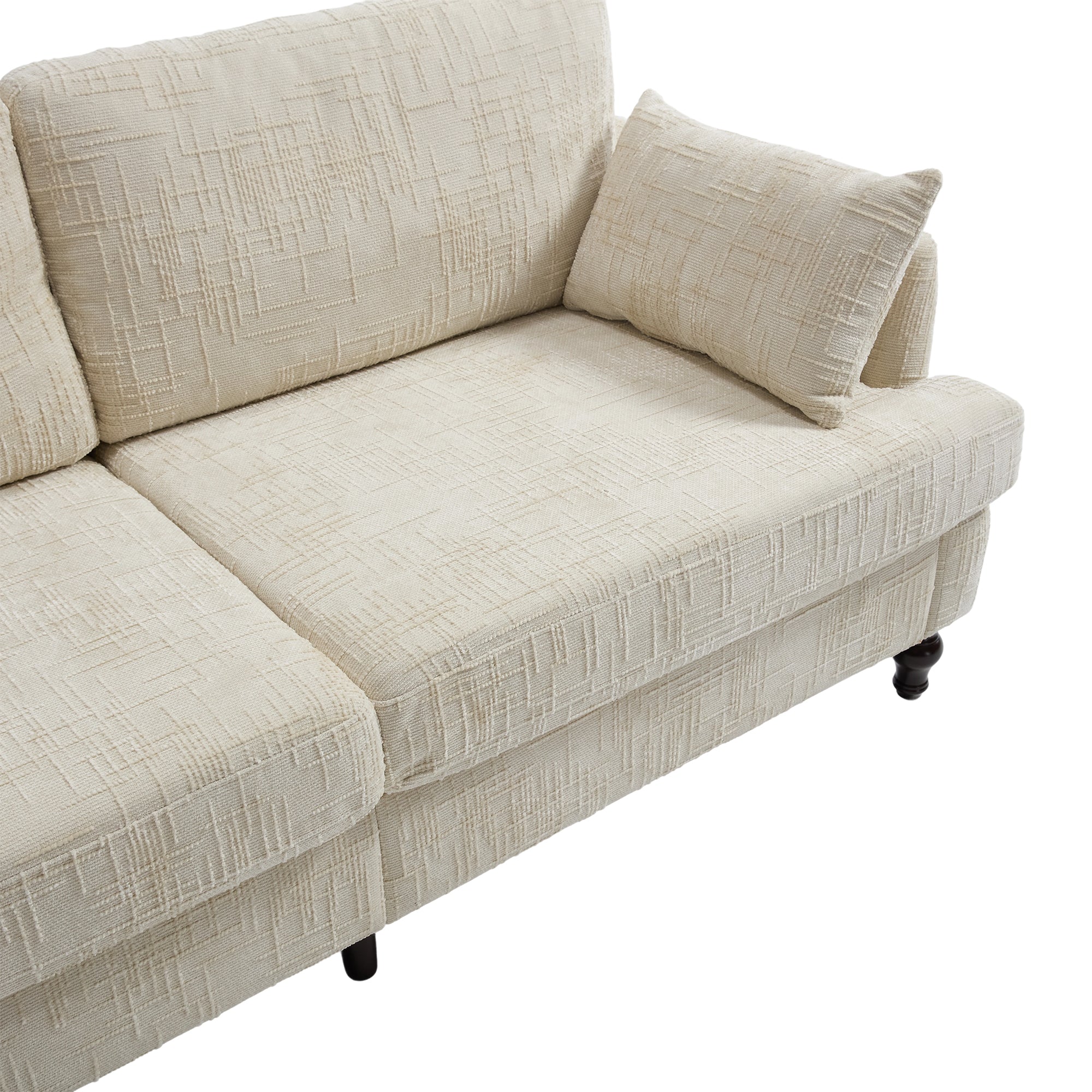 Logidon tweezitsbank van chenille, beige LED-USB-opbergruimte, houten poten