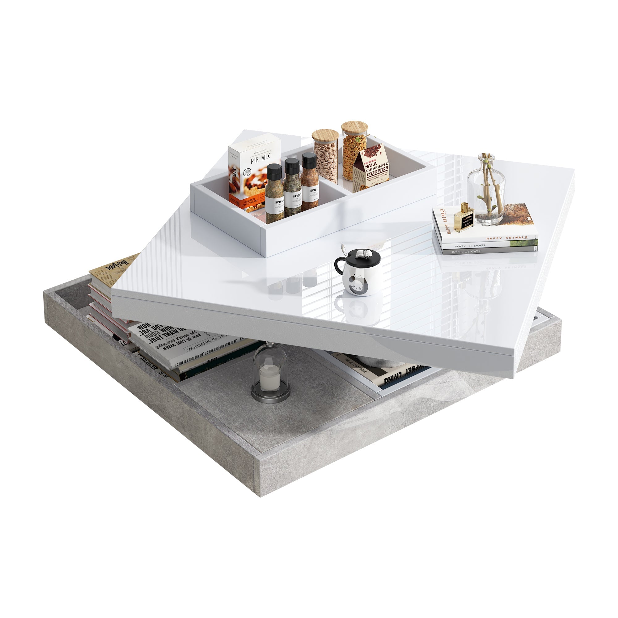 Logidon 360 graden draaibare salontafel 70x70x36 cm wit hoogglans