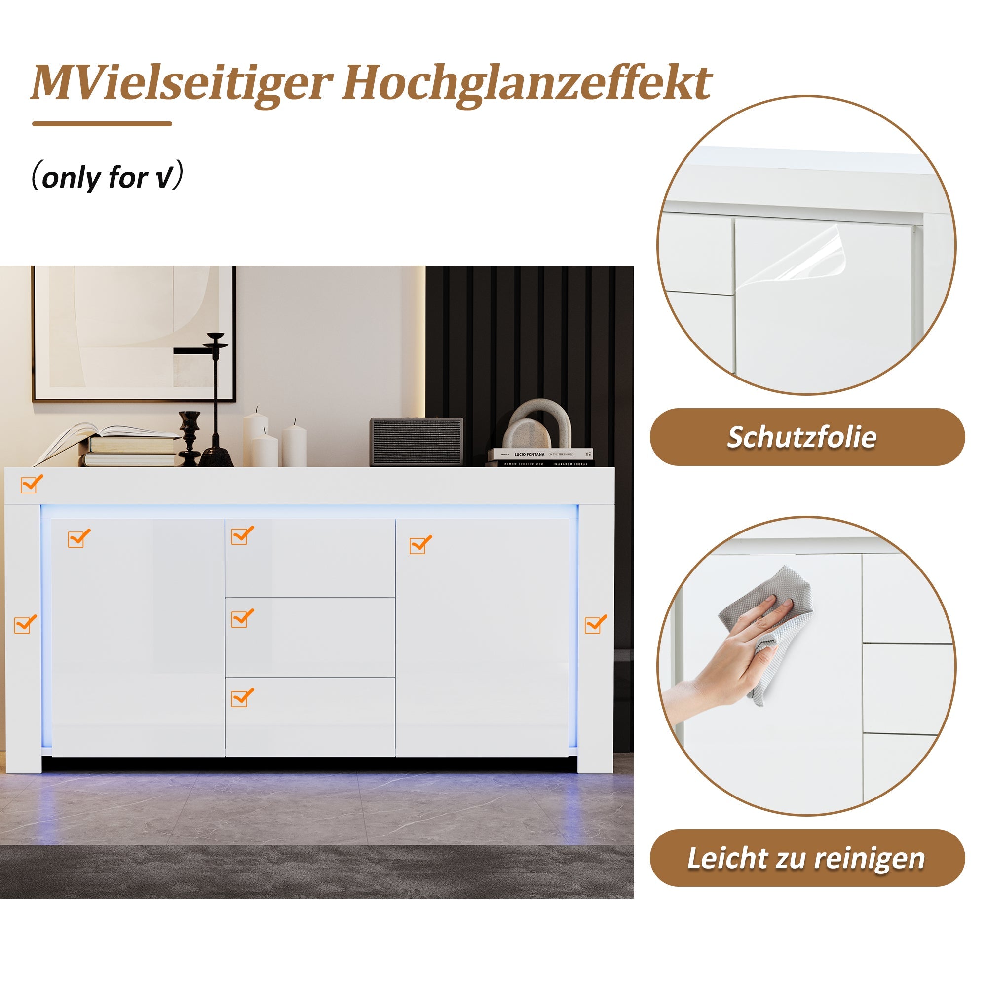 Logidon wit hoogglans dressoir 140x40x65 cm met LED verlichting