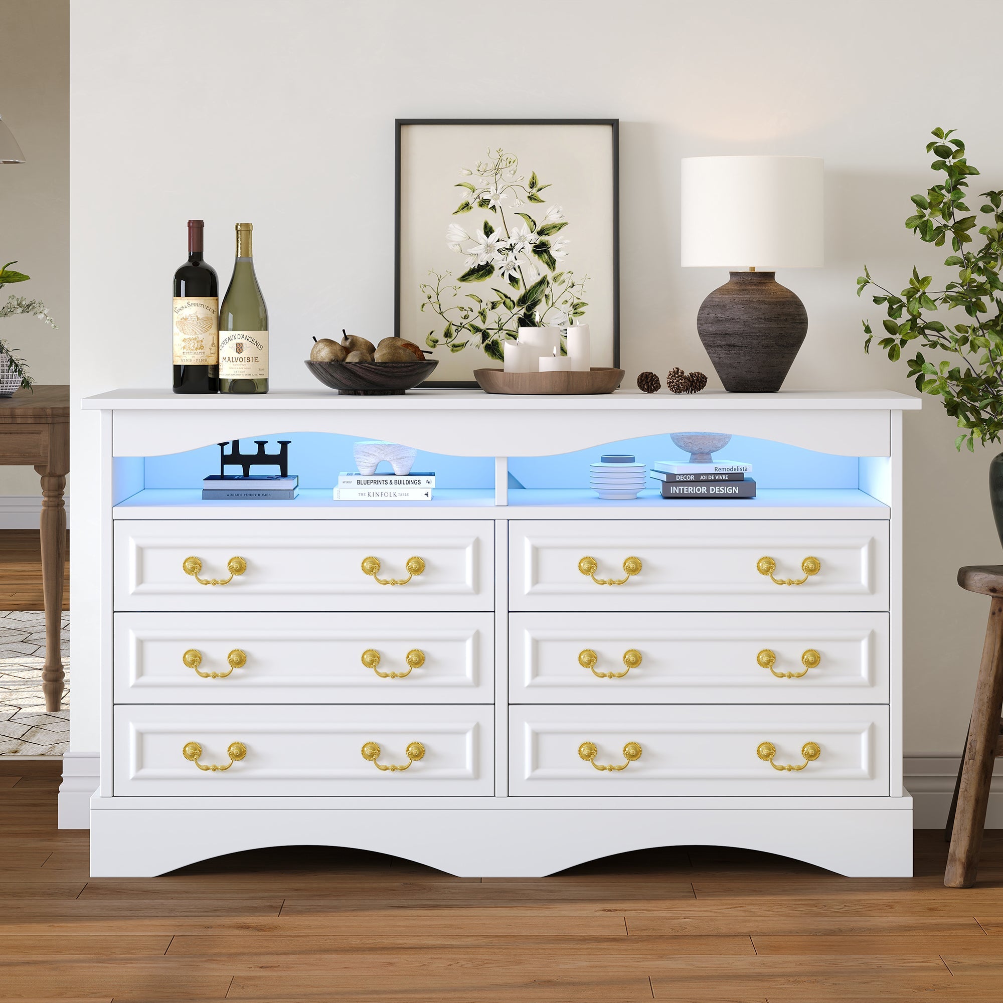 Logidon Dressoir 120x40x70 met LED-licht en halfopen opbergruimte Wit