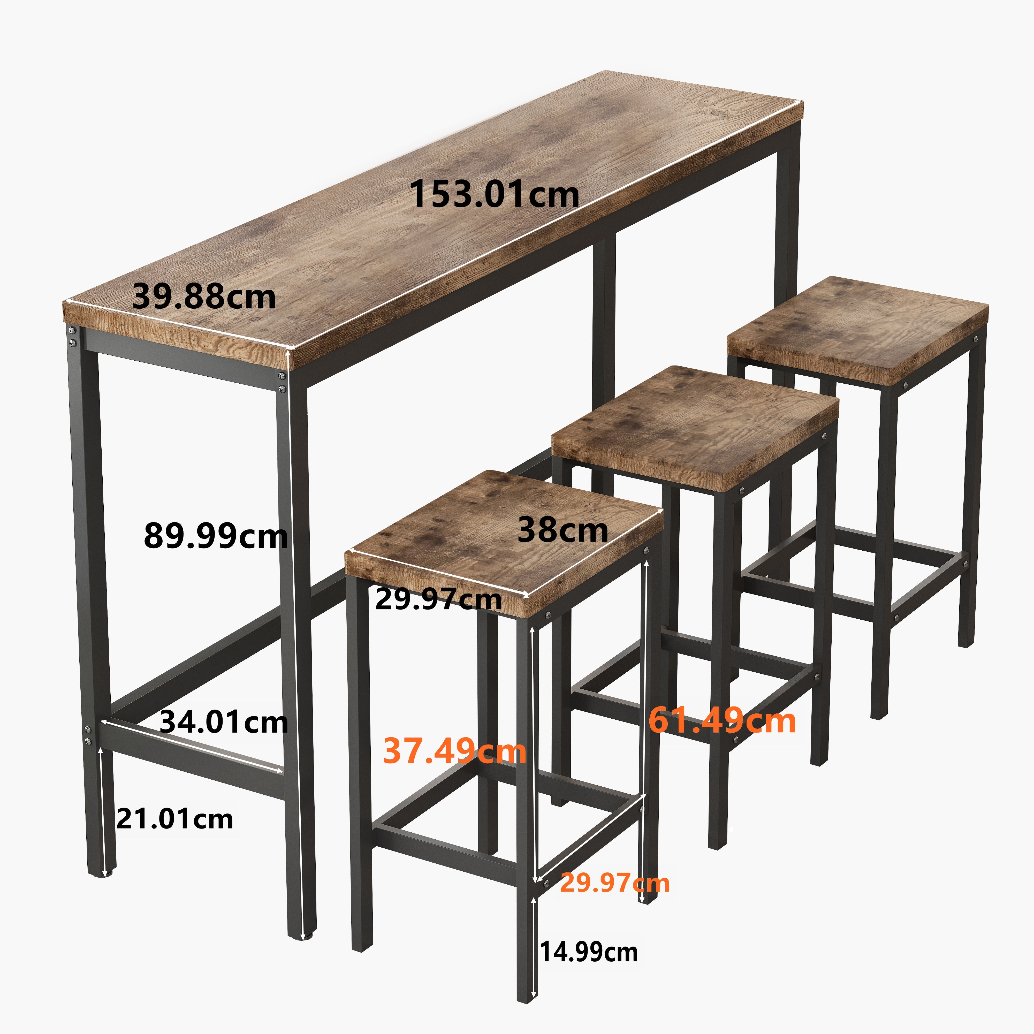 Logidon Modern Kitchen Dining Table Set with 3 Stools Natural L 153 cm