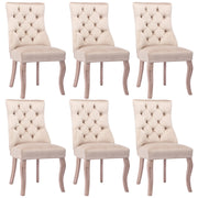 Logidon set van 6 beige fluwelen eetkamerstoelen met doorgestikte knopen