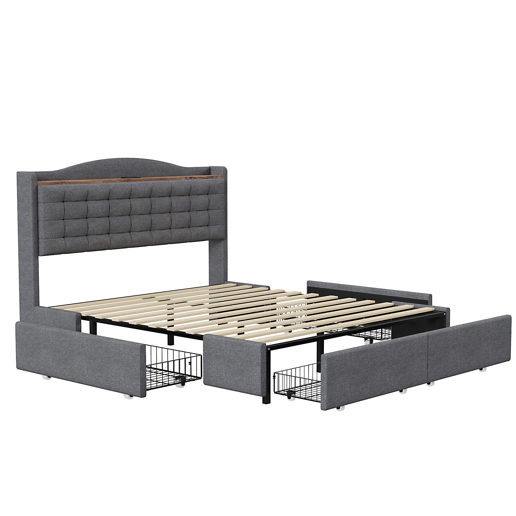 Logidon upholstered bed 160x200 cm gray with USB charging port and shelf