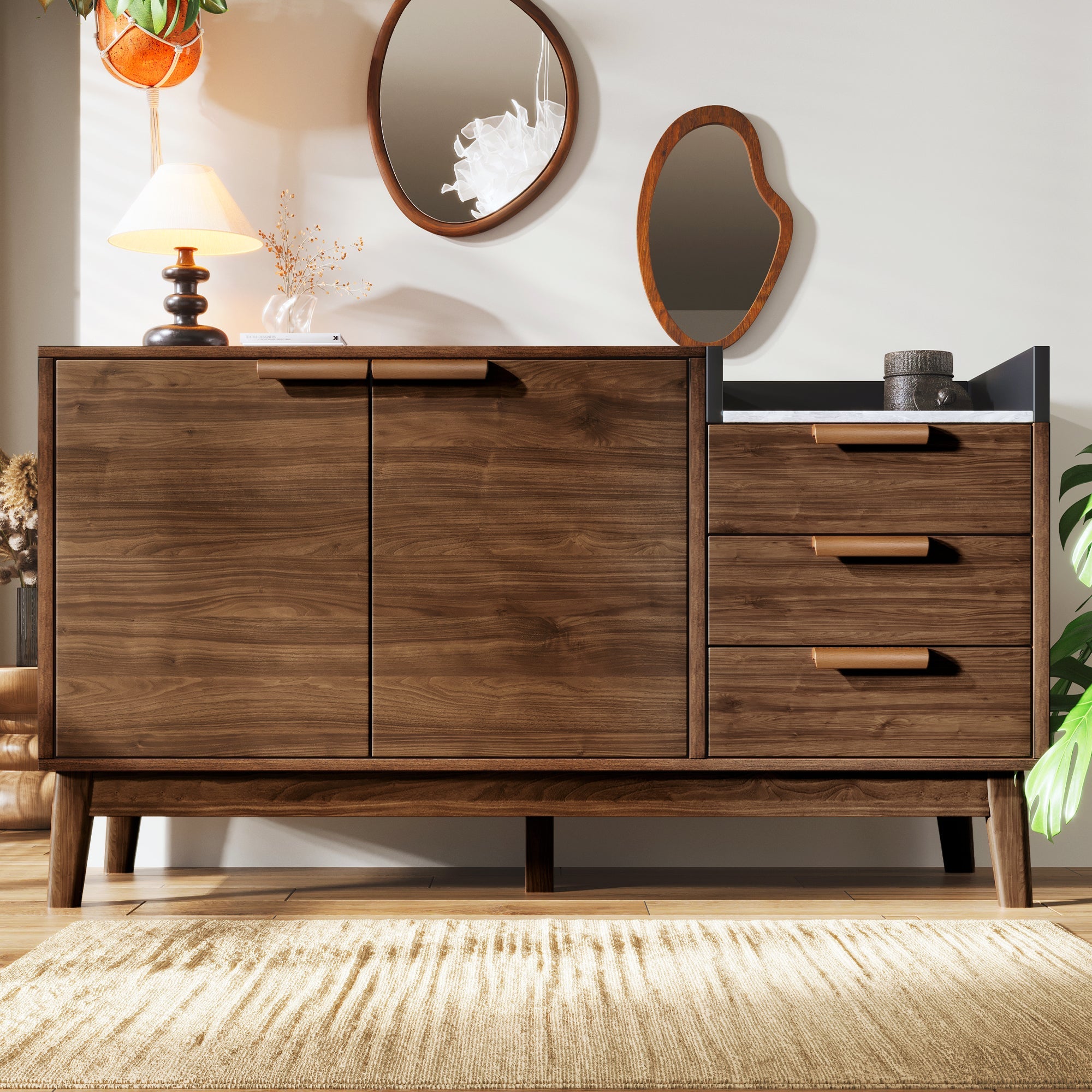 Logidon woonkamer ladekast eiken decor marmerlook blad 3 lades