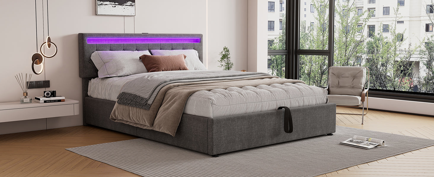 Logidon grijs gestoffeerd bed 160x200 cm met LED Ambient USB-C