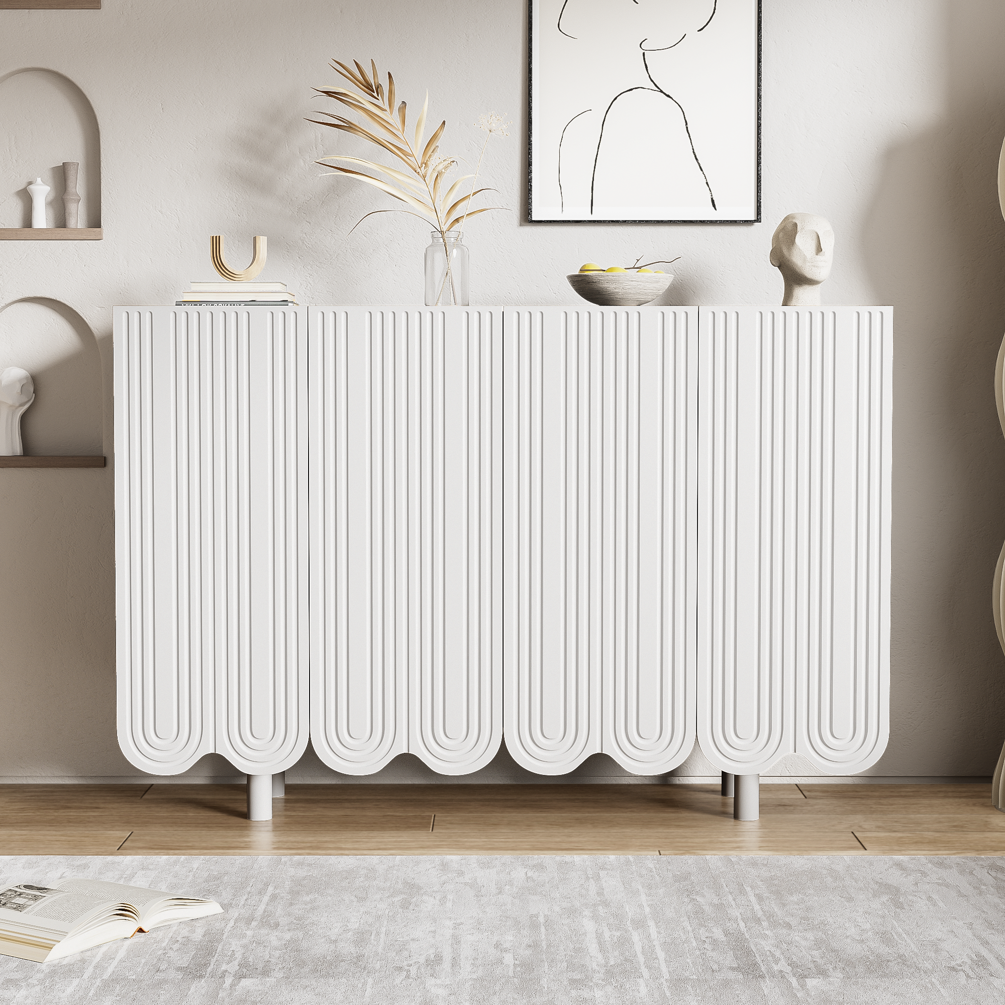 Logidon Dressoir Druppelvormig Ontwerp Met Gevormde Deuren Wit