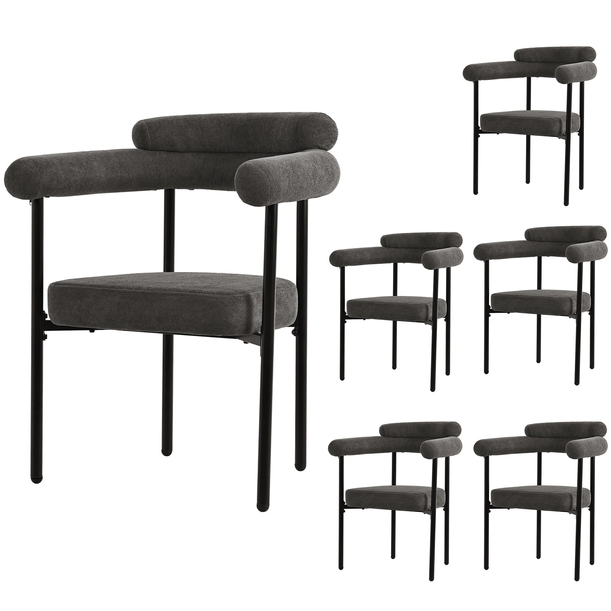 Logidon eettafelset 7-delige metalen poten grijze velours stoelen 140x80