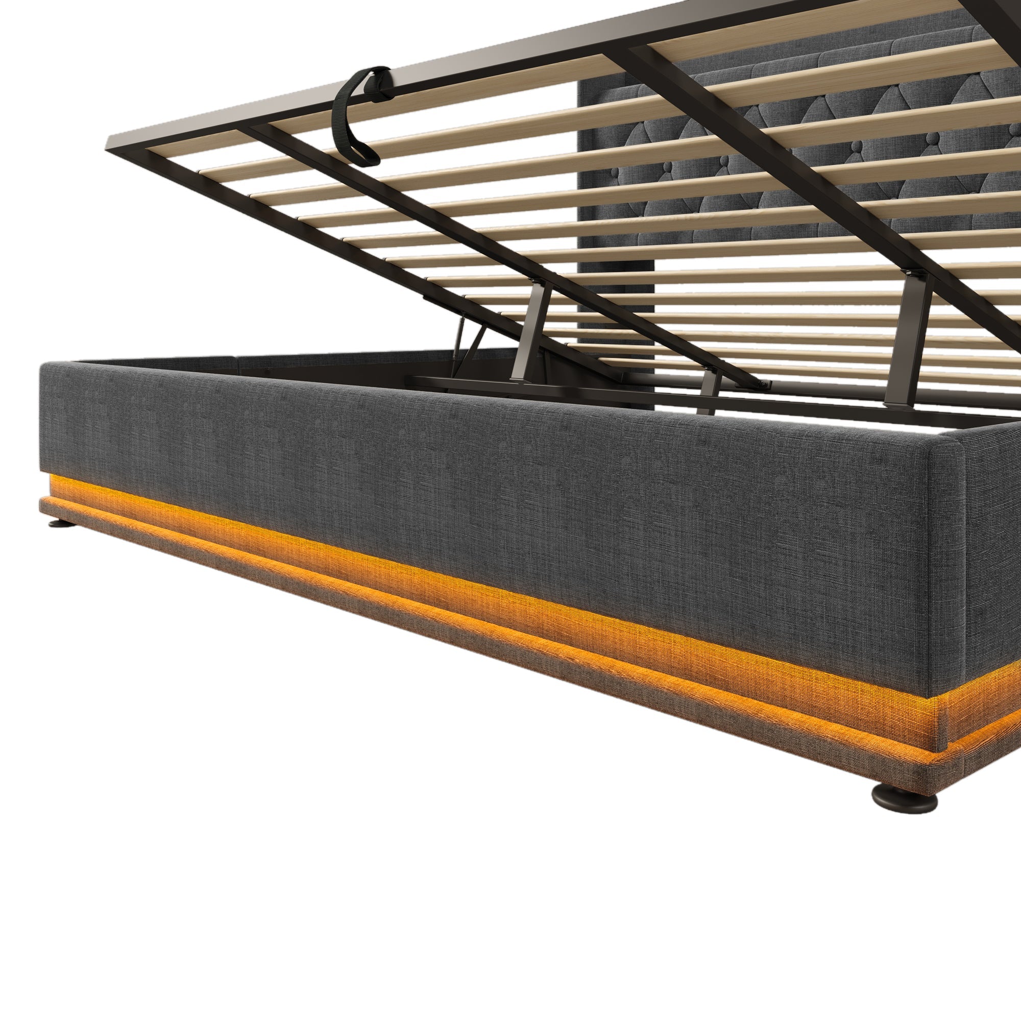 Logidon gestoffeerd bed tweepersoonsbed 180x200 cm grijs linnen LED-verlichting USB C