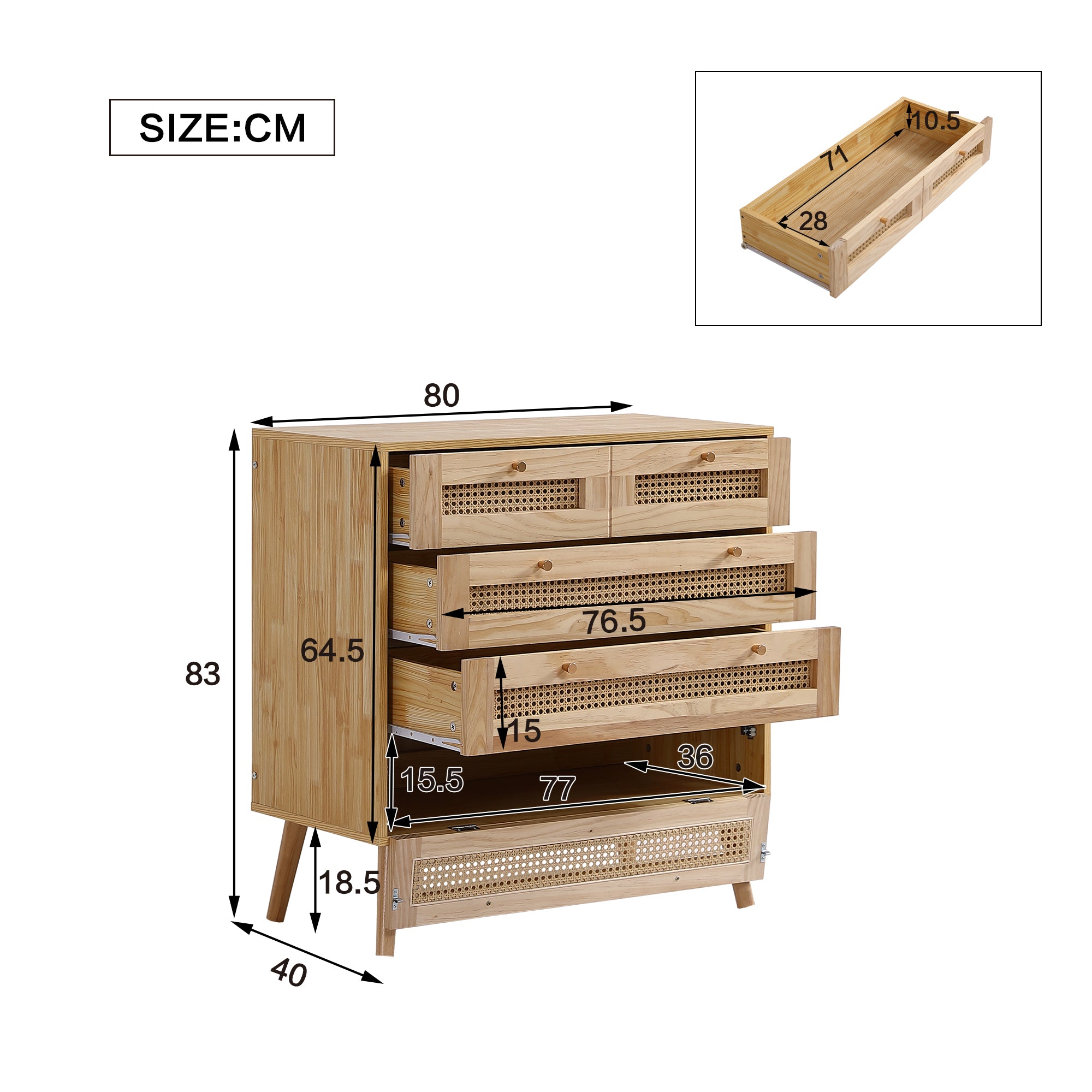 Logidon Classic ladekast met 3 lades en rotan ladeblad