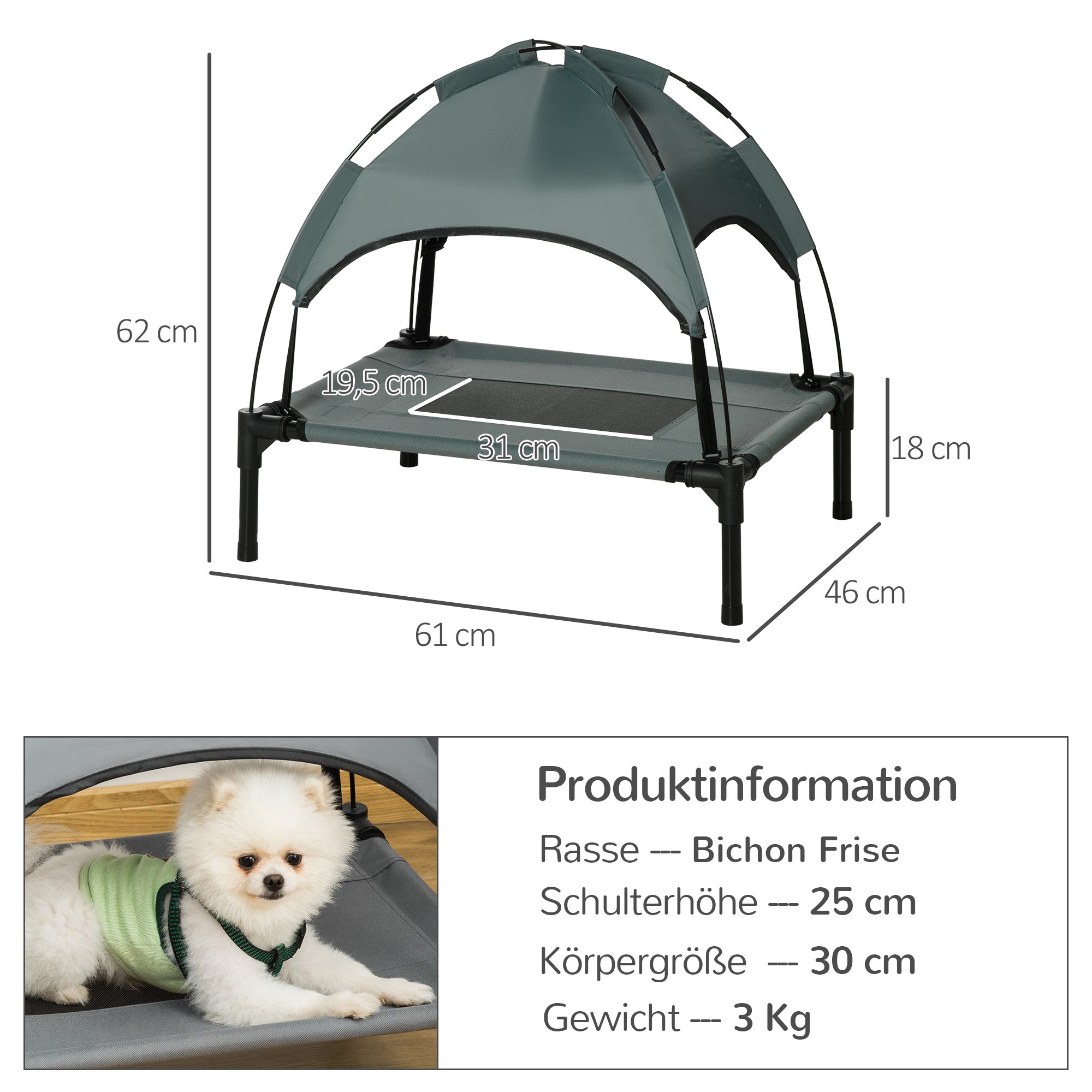 Logidon Hondenligstoel Outdoor Luifel Grijs 61x46x62 cm