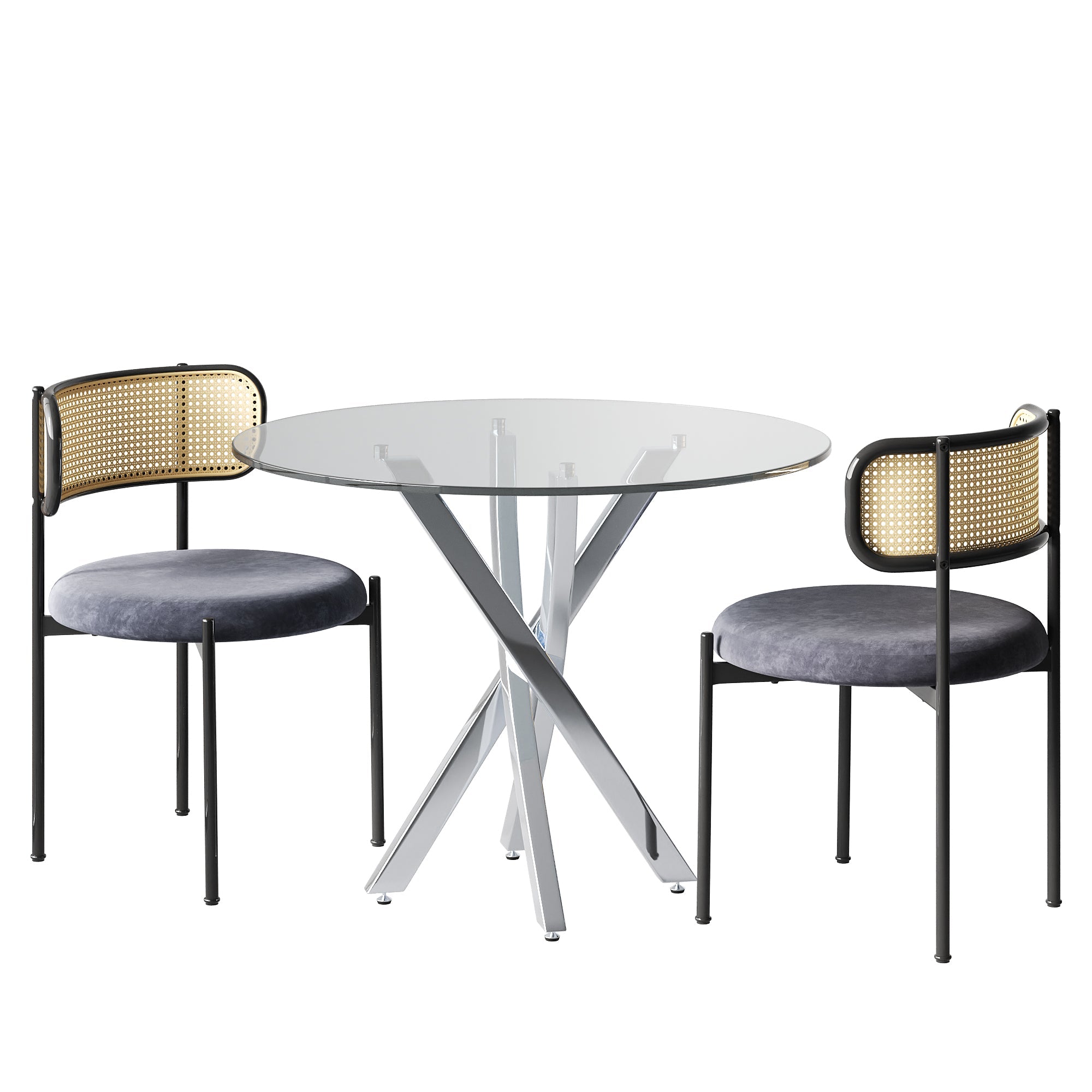 Logidon Dining Table Set Glass 80x80 cm Tempered Glass 2 Chairs Gray Silver
