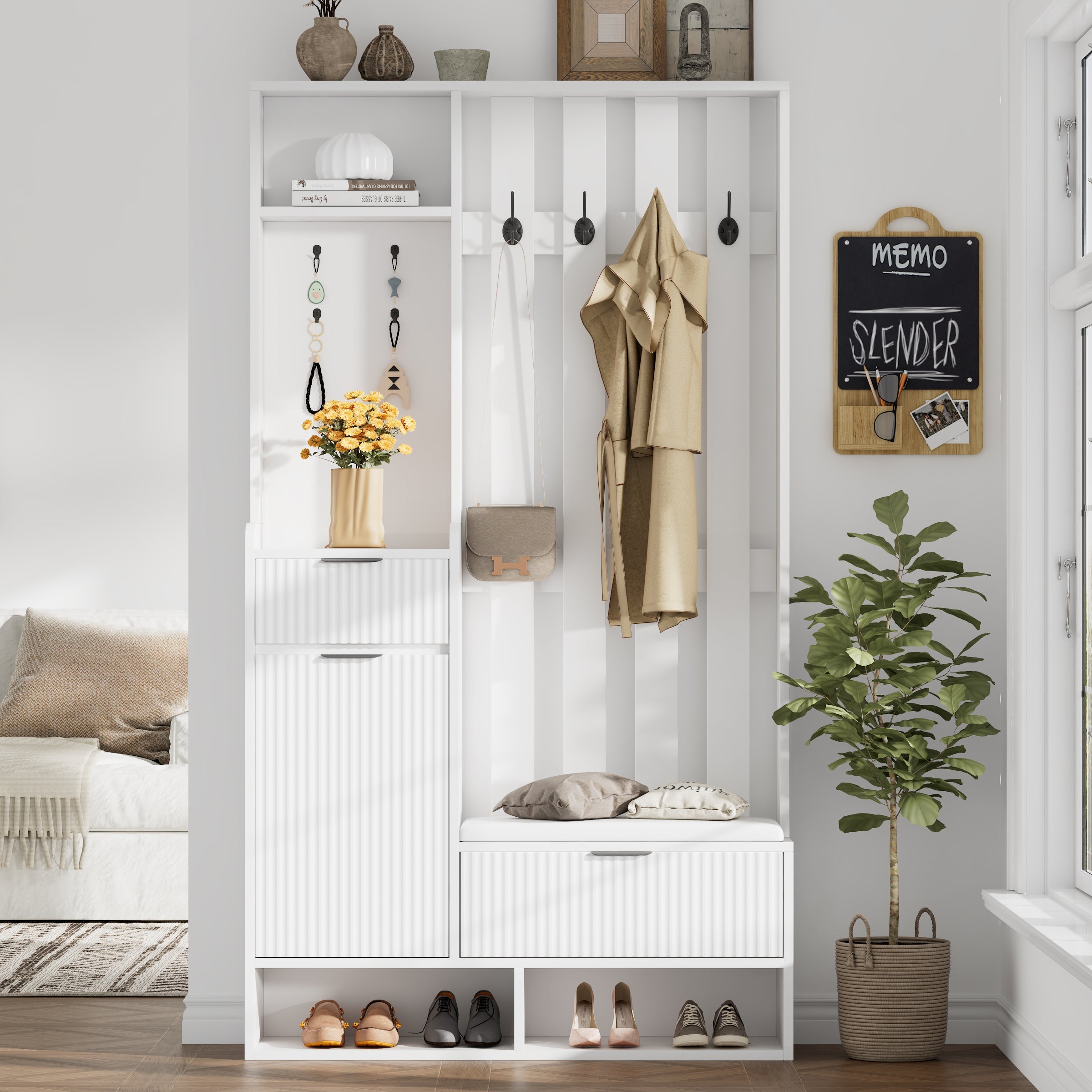 Logidon Kledingkast 6in1 Wit 100x30x180 cm Schoenenbankopberger
