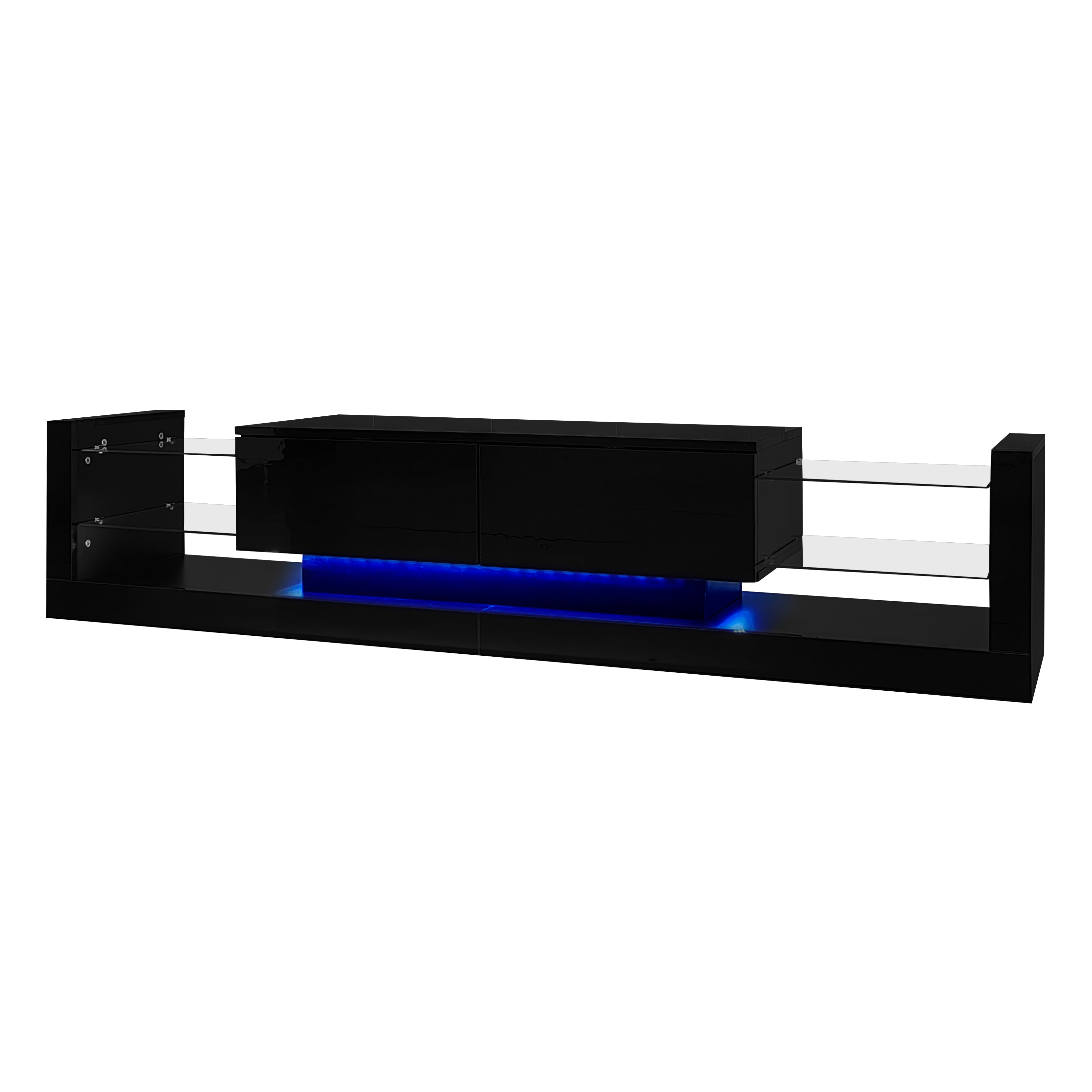 Logidon high-gloss TV cabinet 181 cm LED lighting black glass front