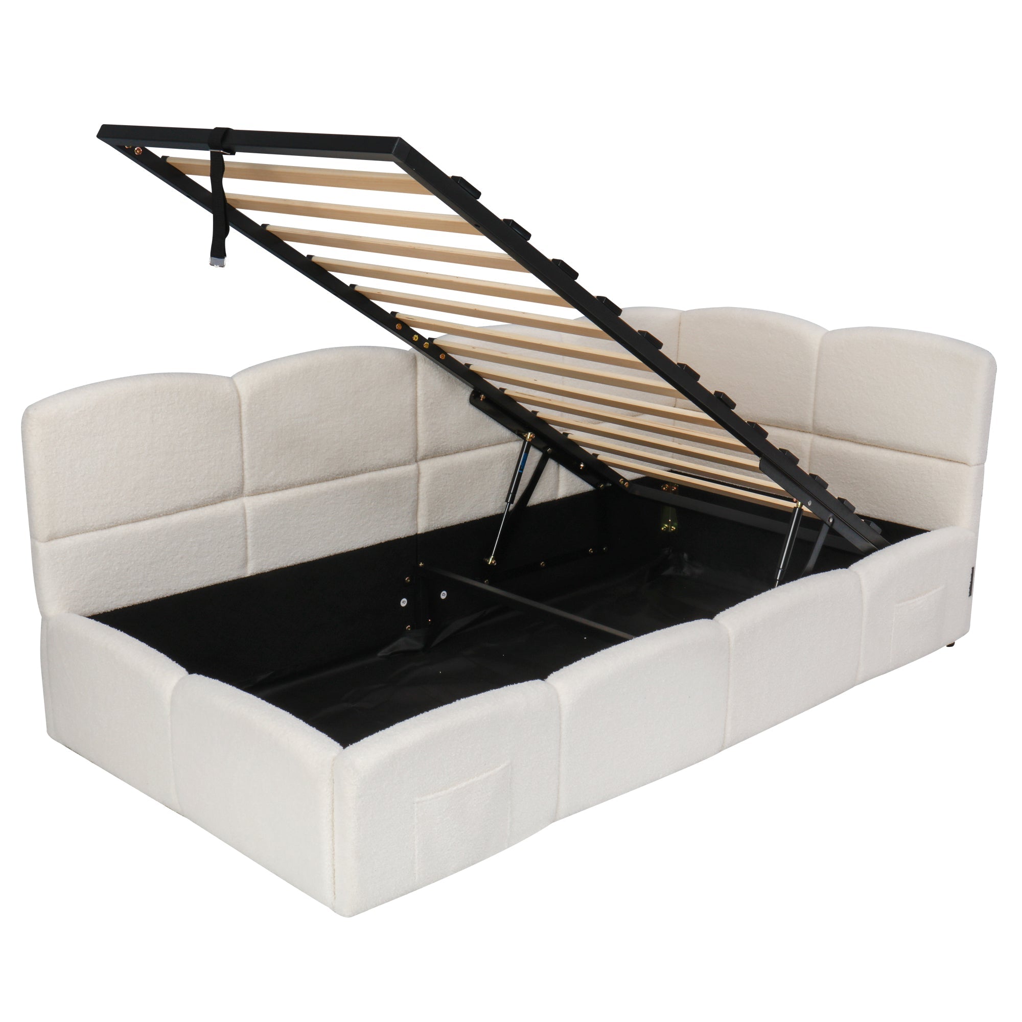 Logidon gestoffeerd bed 90x200 opbergbed slaapbank beige bouclé USB