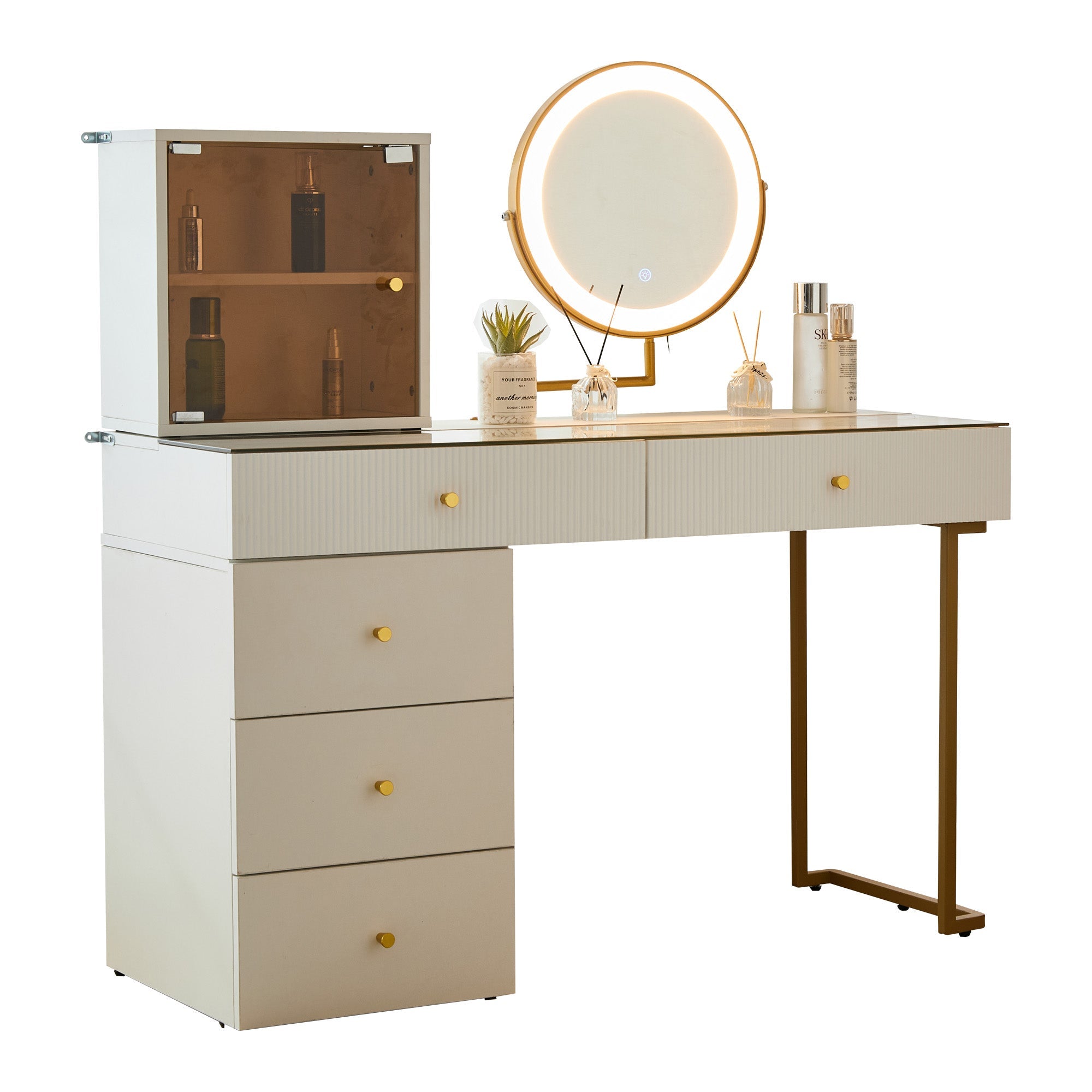 Logidon Kaptafelset met LED-spiegelglasblad Wit 120x45x115