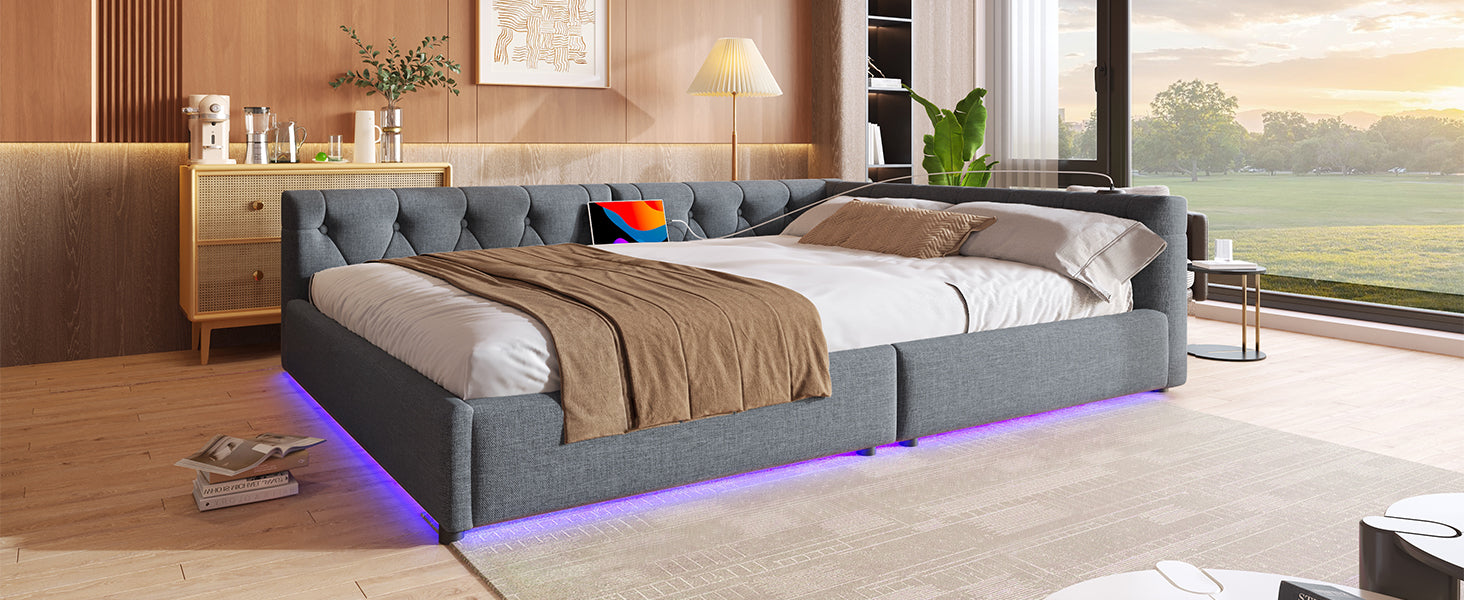 Logidon slaapbank 140x200 grijs met lattenbodem USB TypeC verlichting
