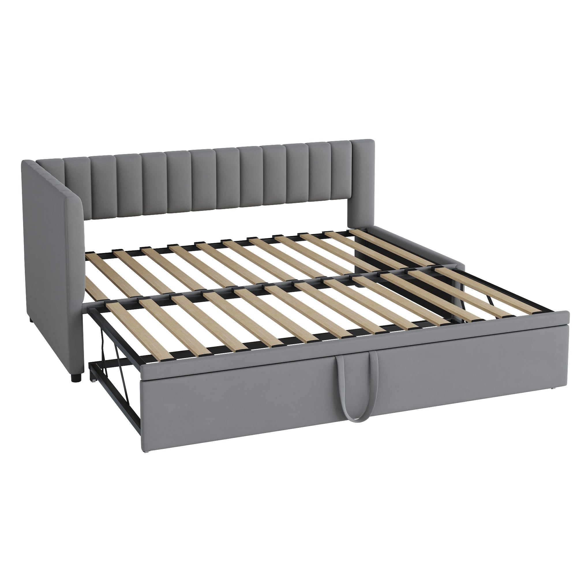 Logidon L-vorm slaapbank fluweelgrijs met onderschuifbed 90x200/180x200