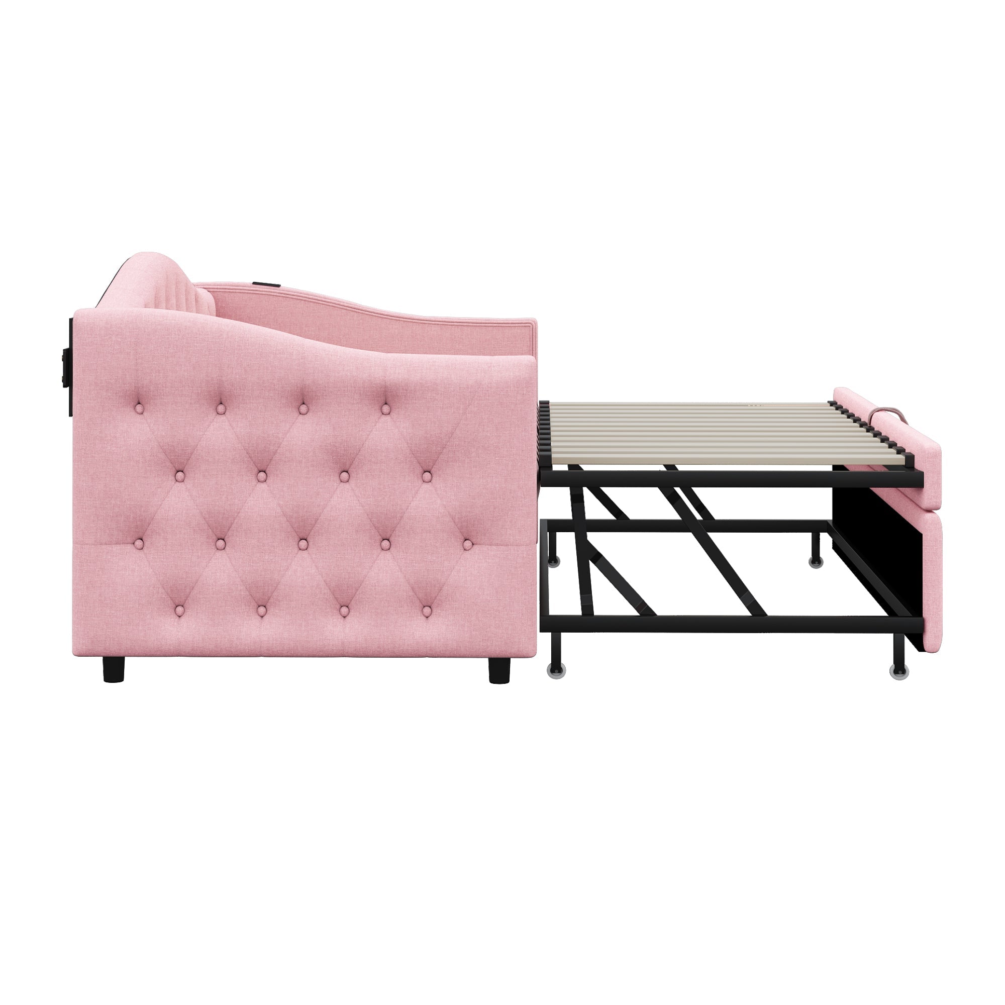 Logidon gestoffeerde slaapbank 90x200 roze linnen USB-aansluiting