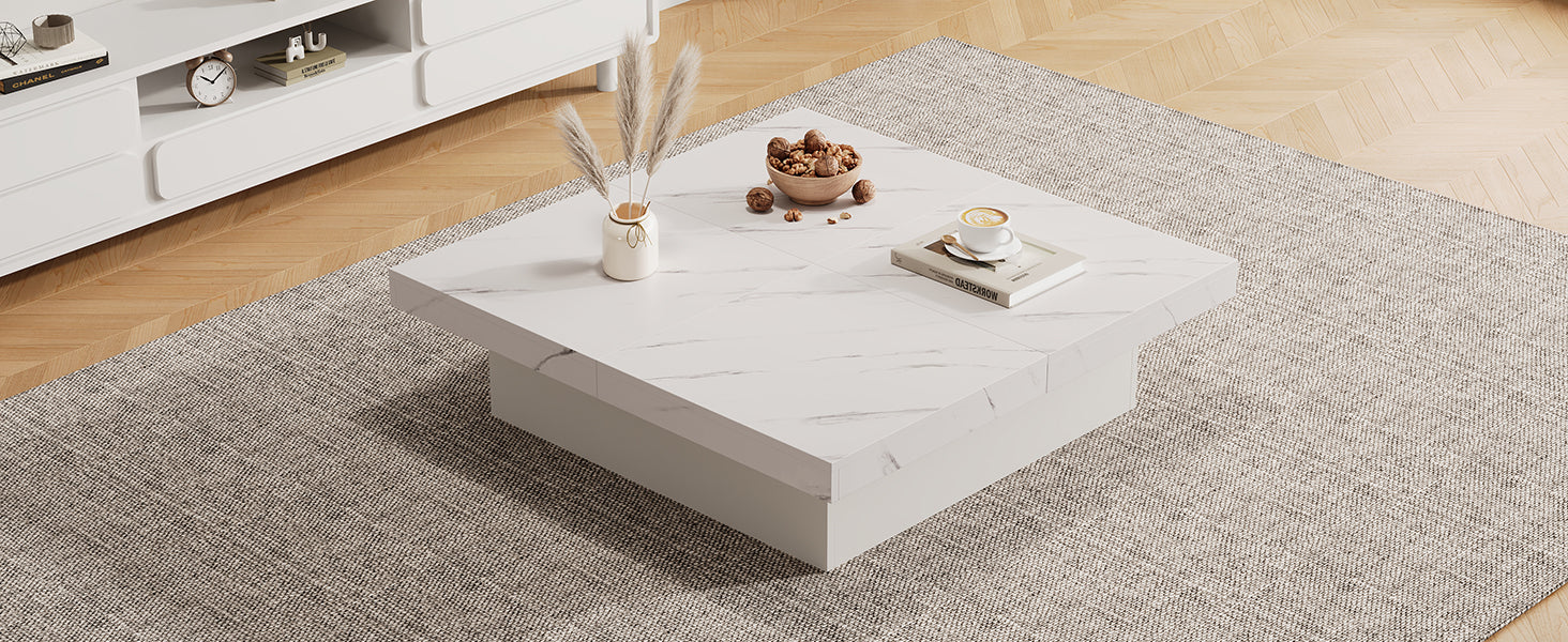 Logidon vierkante salontafel wit marmerlook 90x90x25 cm met lades