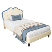 Logidon gestoffeerd bed 90x200 kinderbed wit blauw met zachte beschermranden