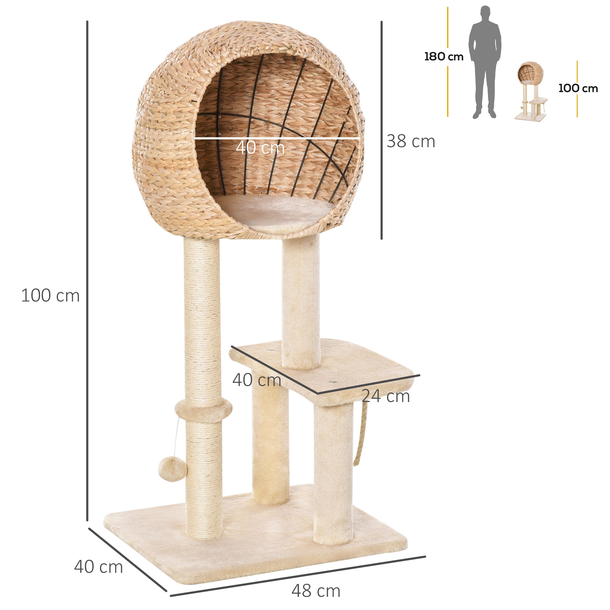 Logidon krabpaal kattengrot 100 cm beige kattenspeelbal