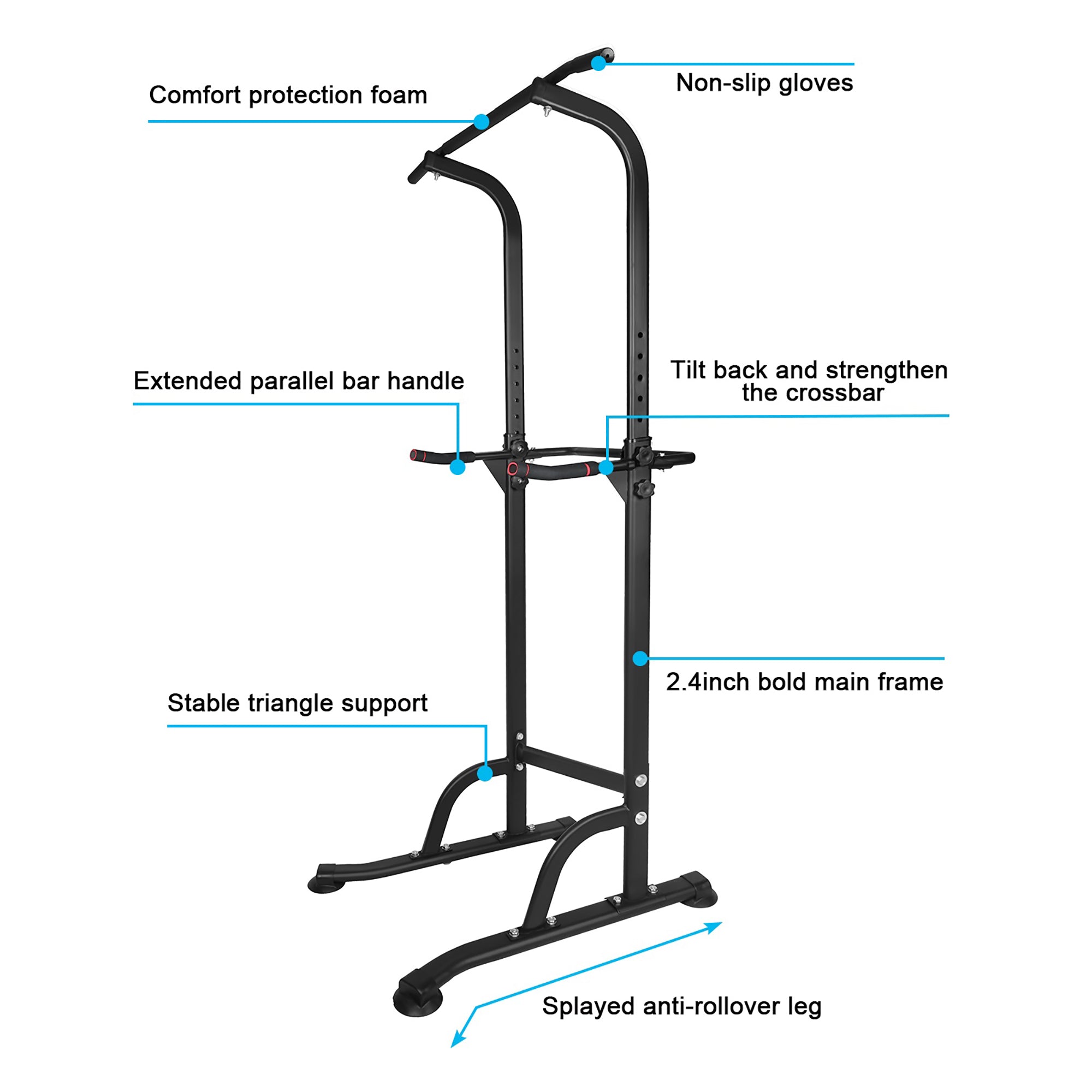 Logidon Power Tower Verstelbaar Dipstation en Optrekstang Zwart