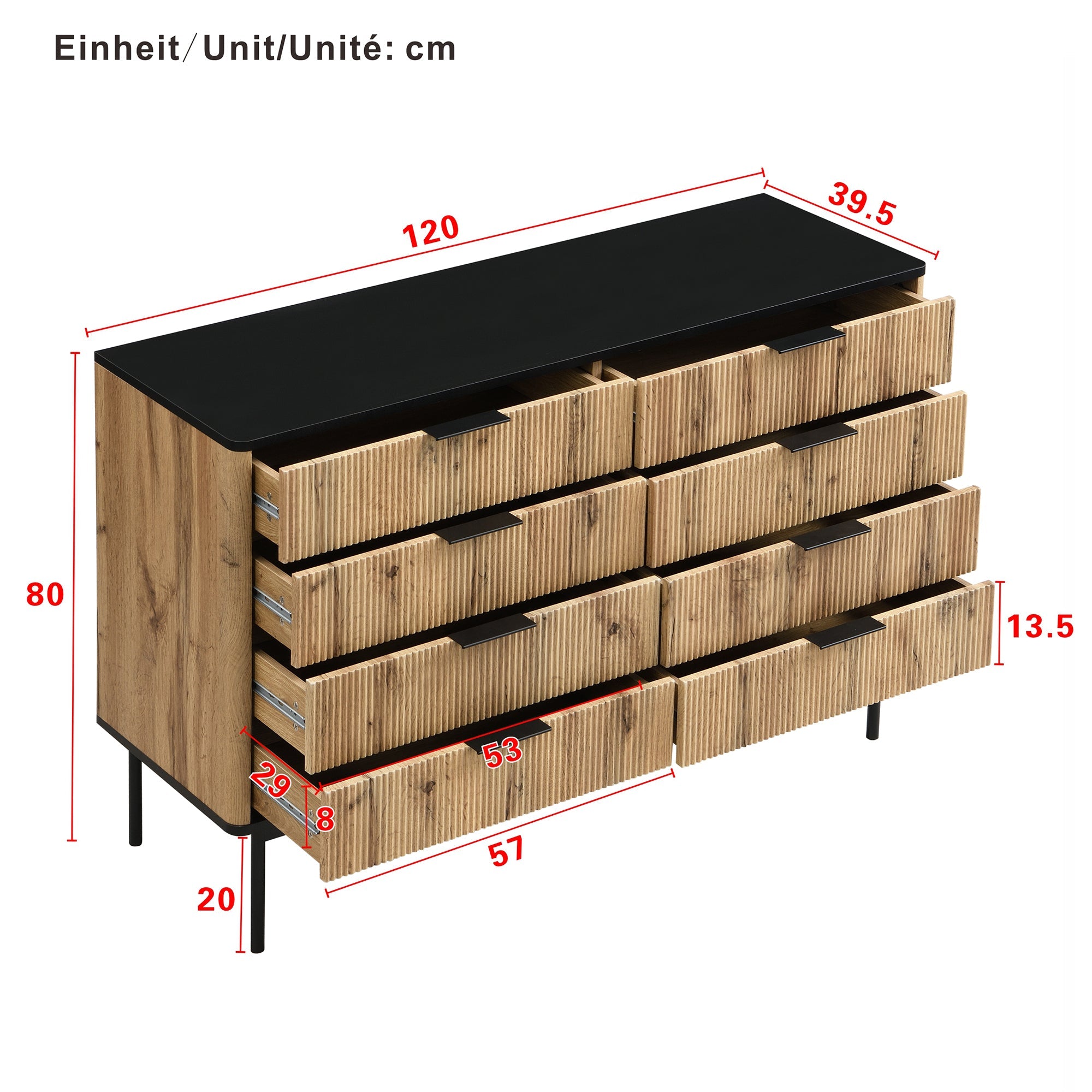 Logidon Modern dressoir 120x39,5x80 9 laden natuurlijke houtlook