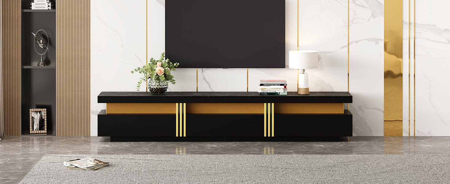 Logidon Zwarte tv-wandmeubelset 2 tv-kast salontafel marmerlook