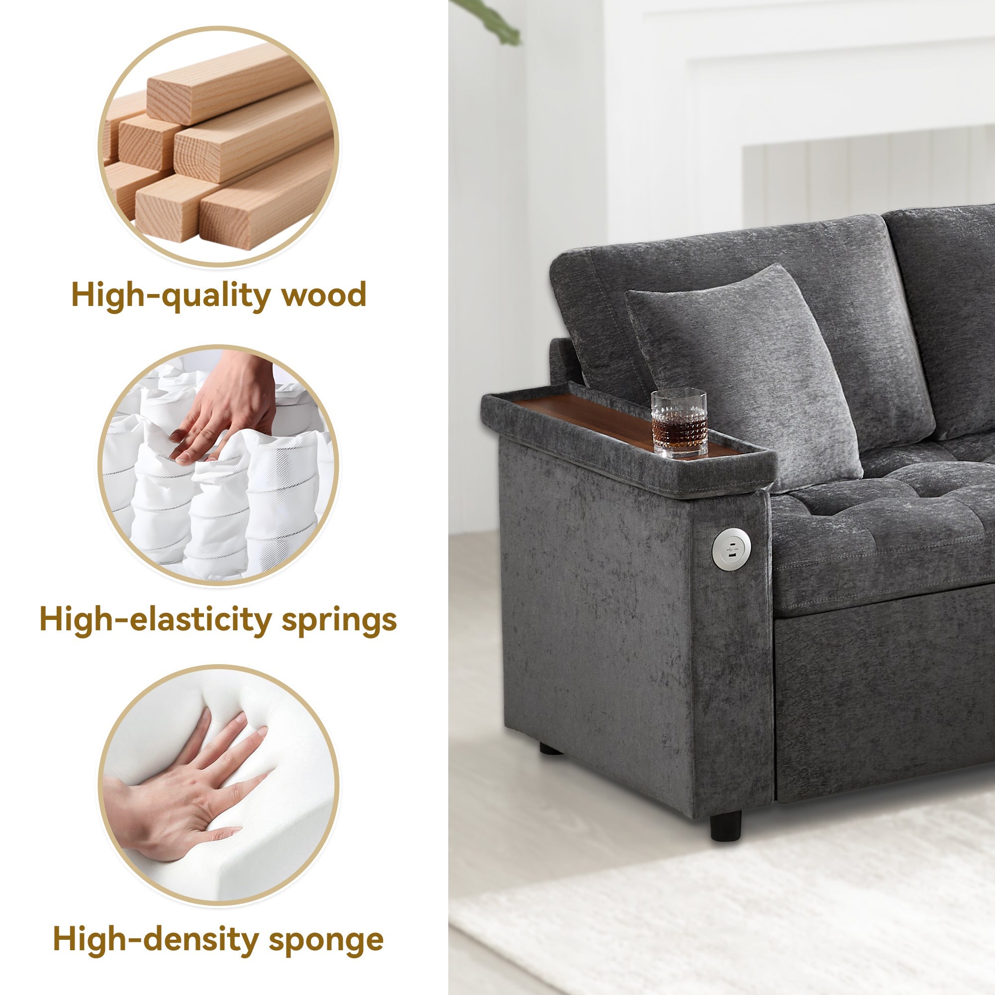 Logidon L-vorm slaapbank grijs fluweel chenille 209x130 cm opbergruimte