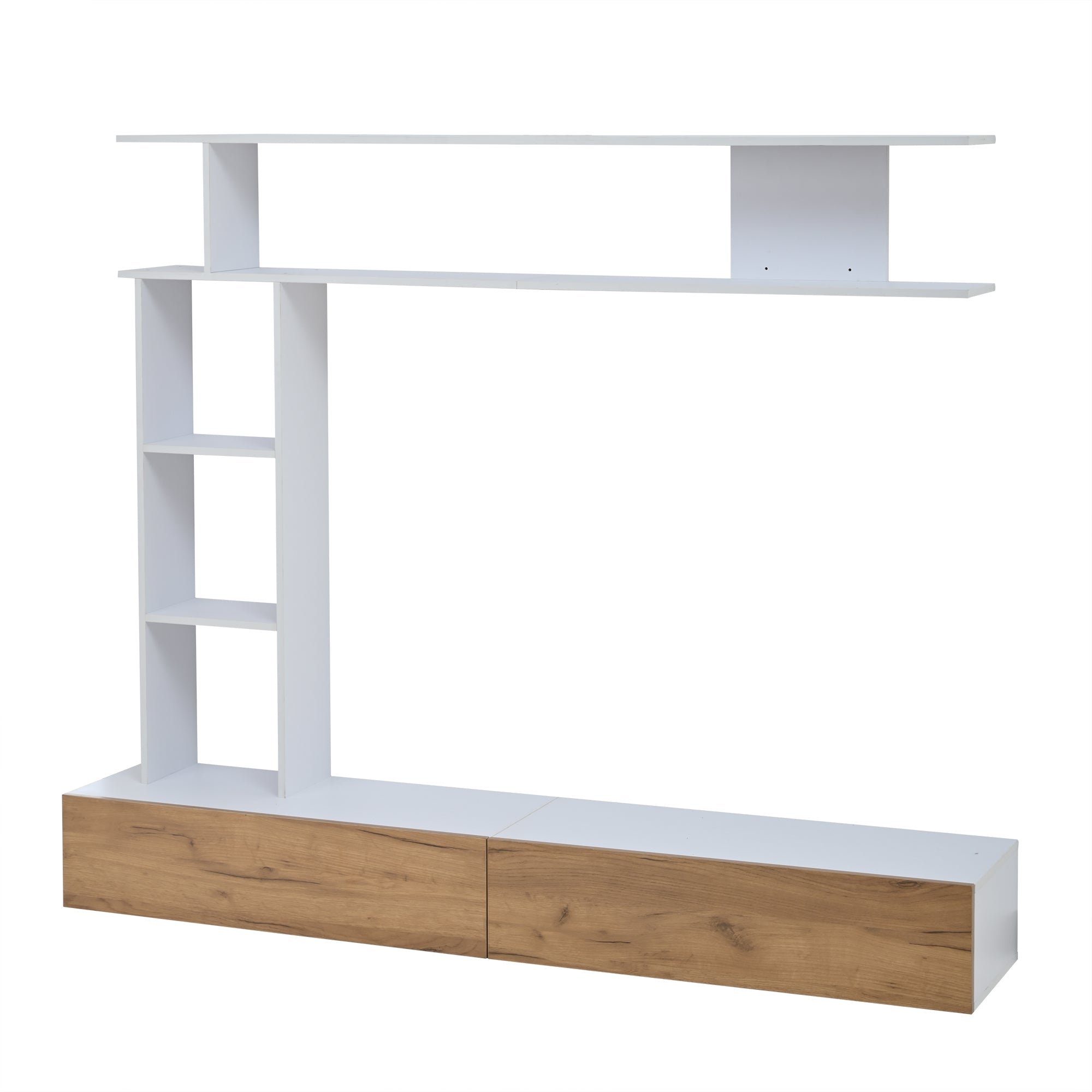 Logidon TV wandmeubel 180 cm wit houtlook met vitrinekasten