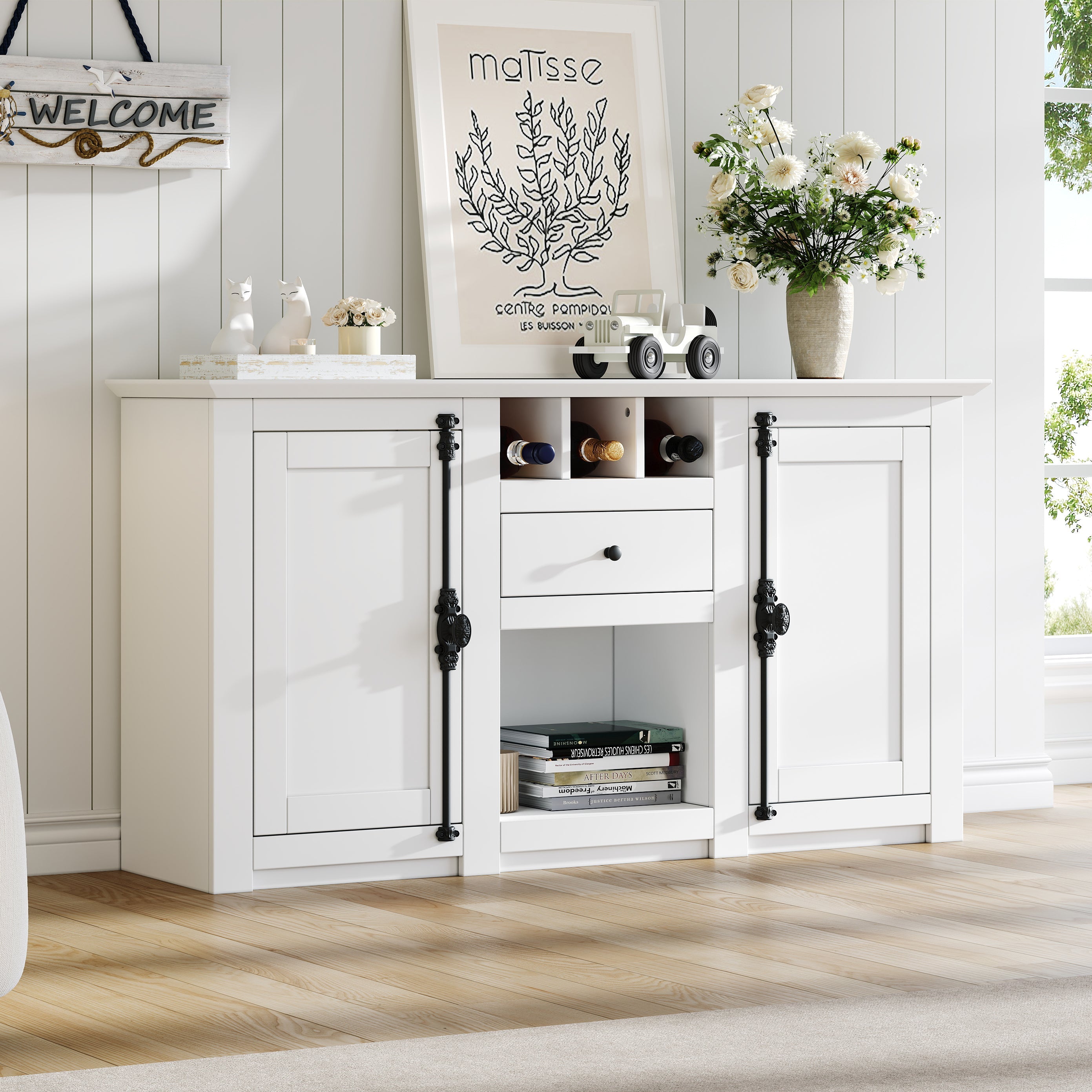 Logidon dressoir 130x35x70 cm wit 2 deuren, 1 lade, 3 wijnvakken