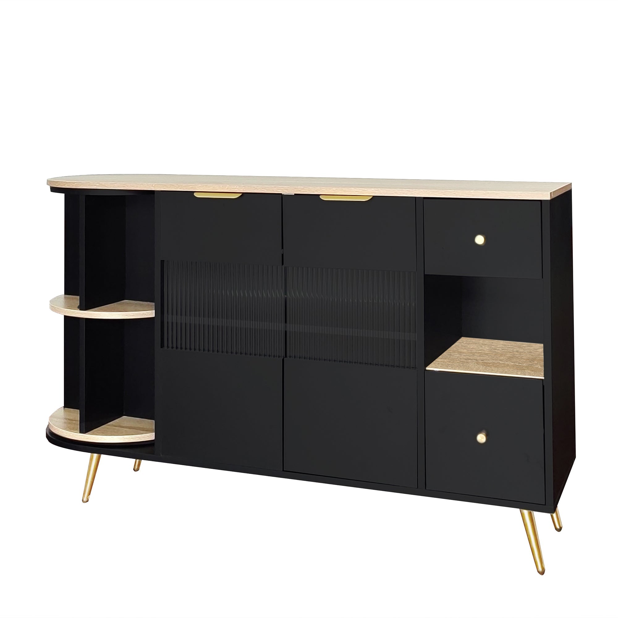 Logidon buffetkast 130x40x80 cm zwart met glazen schuifdeuren LED verlichting