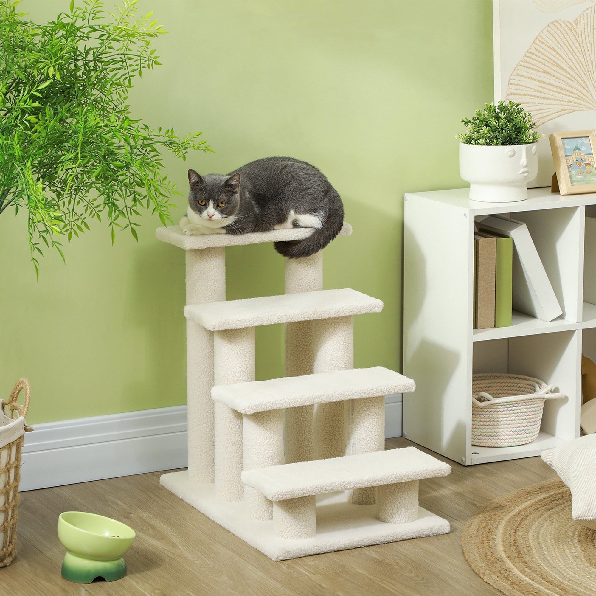 Logidon Dierentrap voor honden en katten 4-trede pluche beige 63 cm