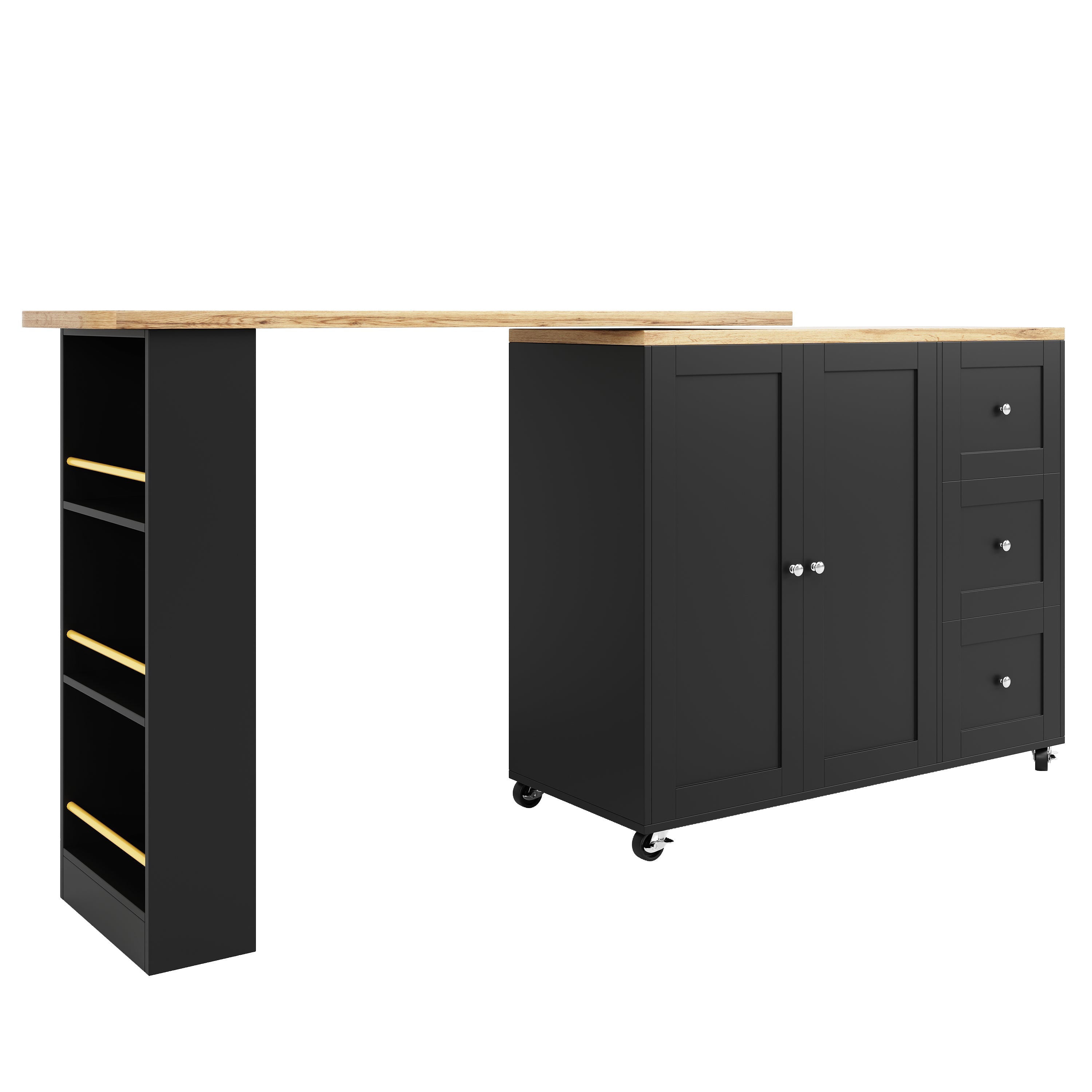 Logidon 360 graden draaibare eettafel zwart 138-209x39x104 met wielen