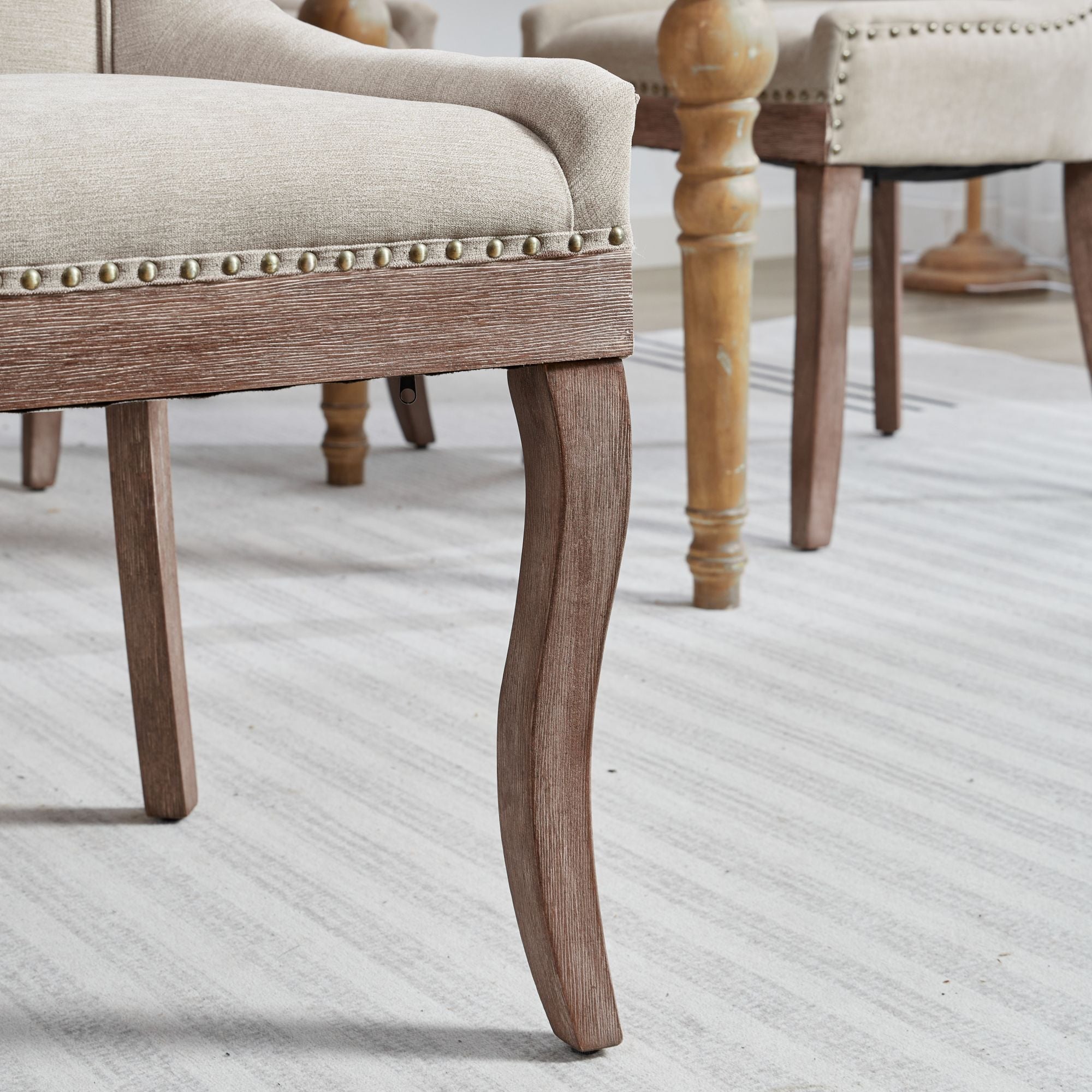 Logidon Ultra Side Dining Chair Beige Set Of 2 Bronze Nail Studs