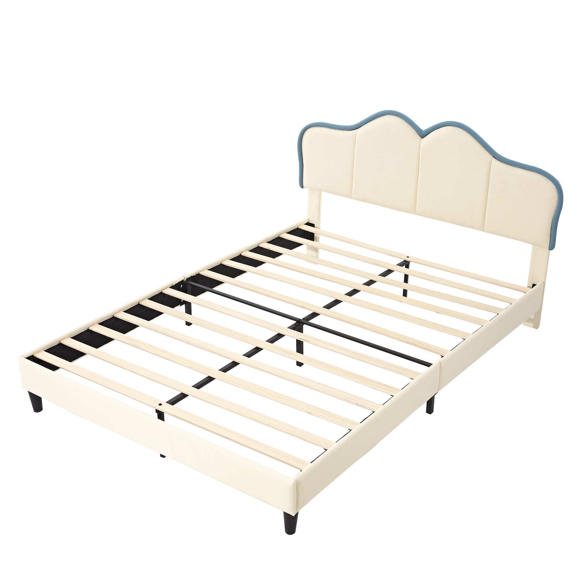 Logidon gestoffeerd bed 140x200 wit blauw met zachte beschermranden