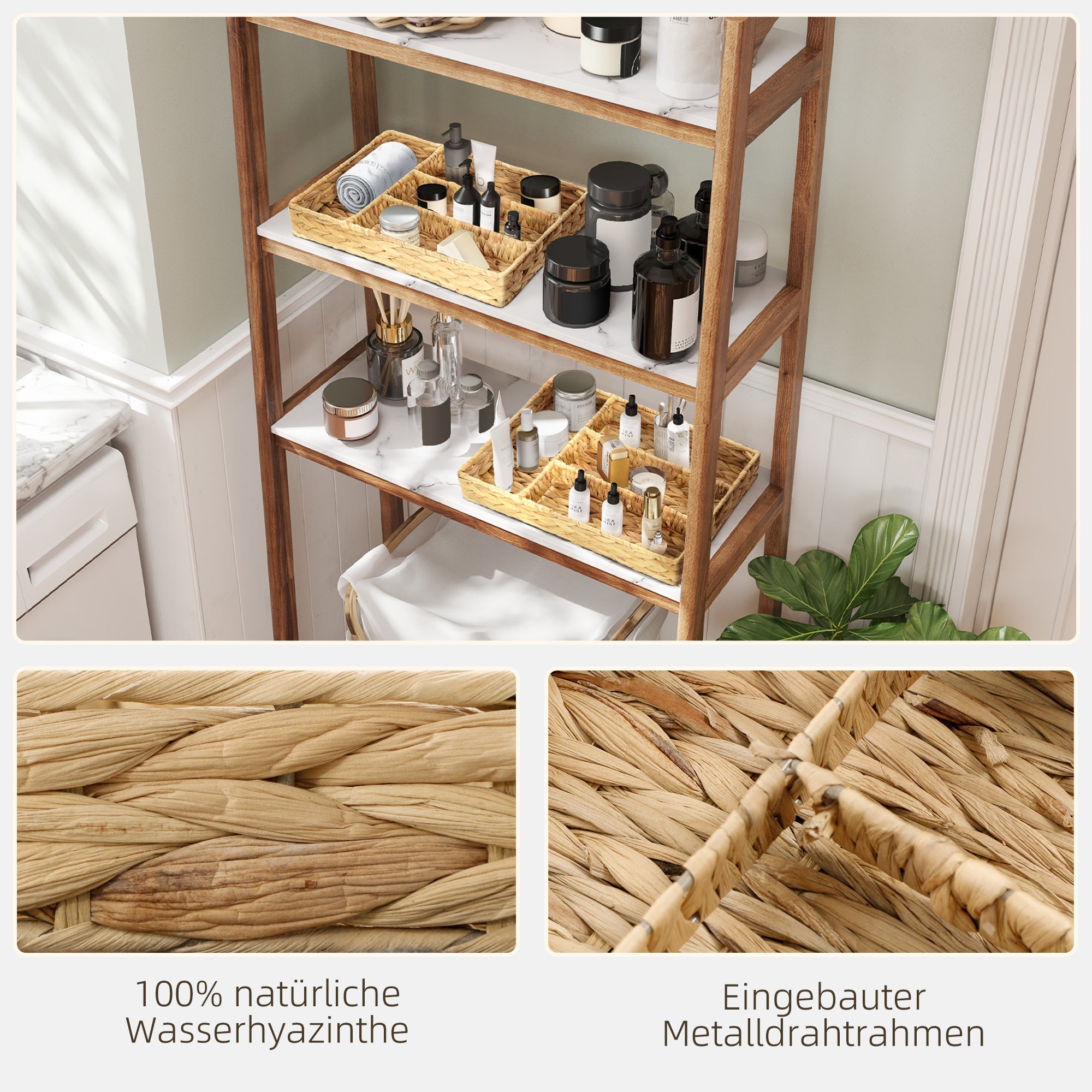 Logidon set van 2 waterhyacint opbergmanden 36x26x5 cm naturel
