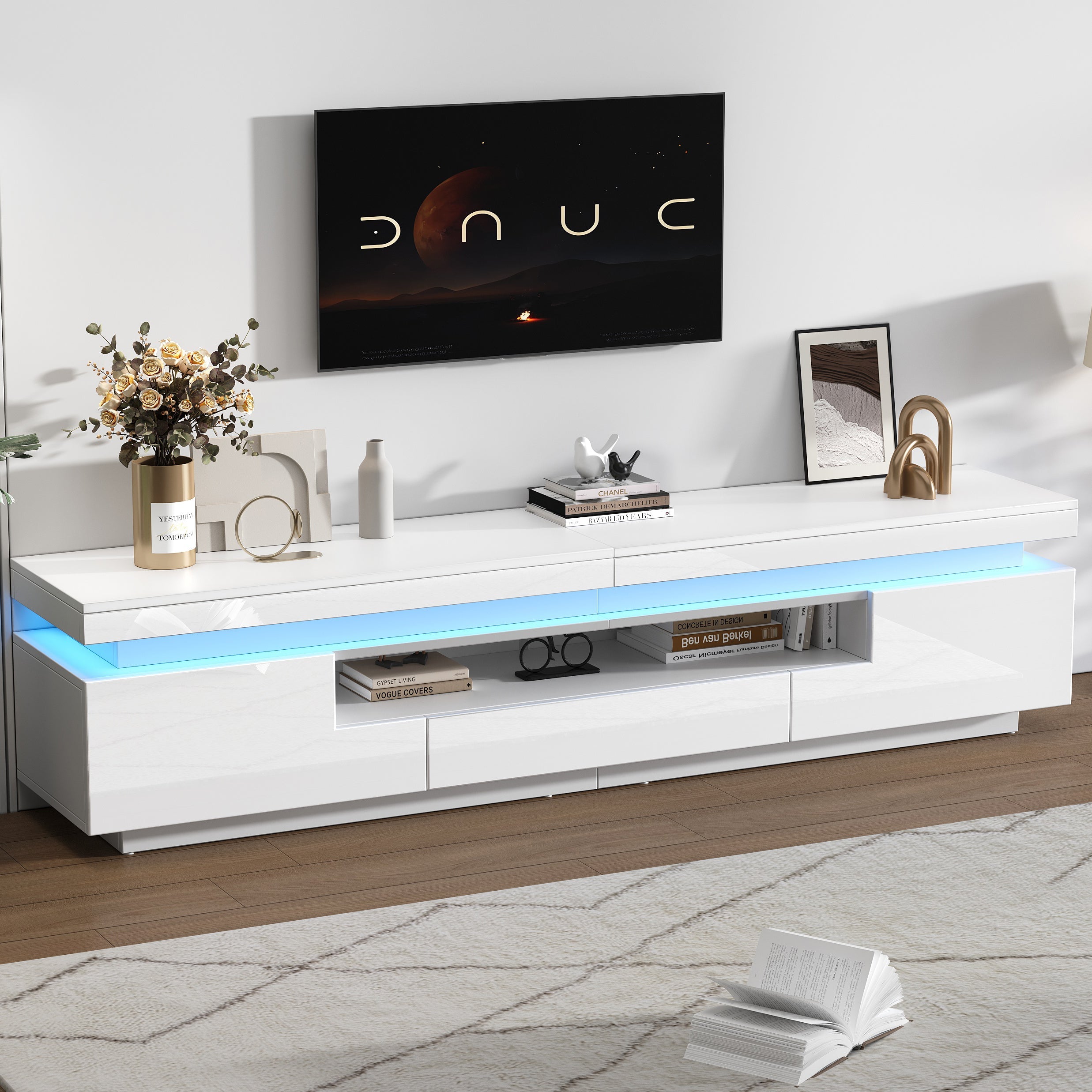 Logidon wit hoogglans LED lowboard 175x38x45 cm met 2 kasten