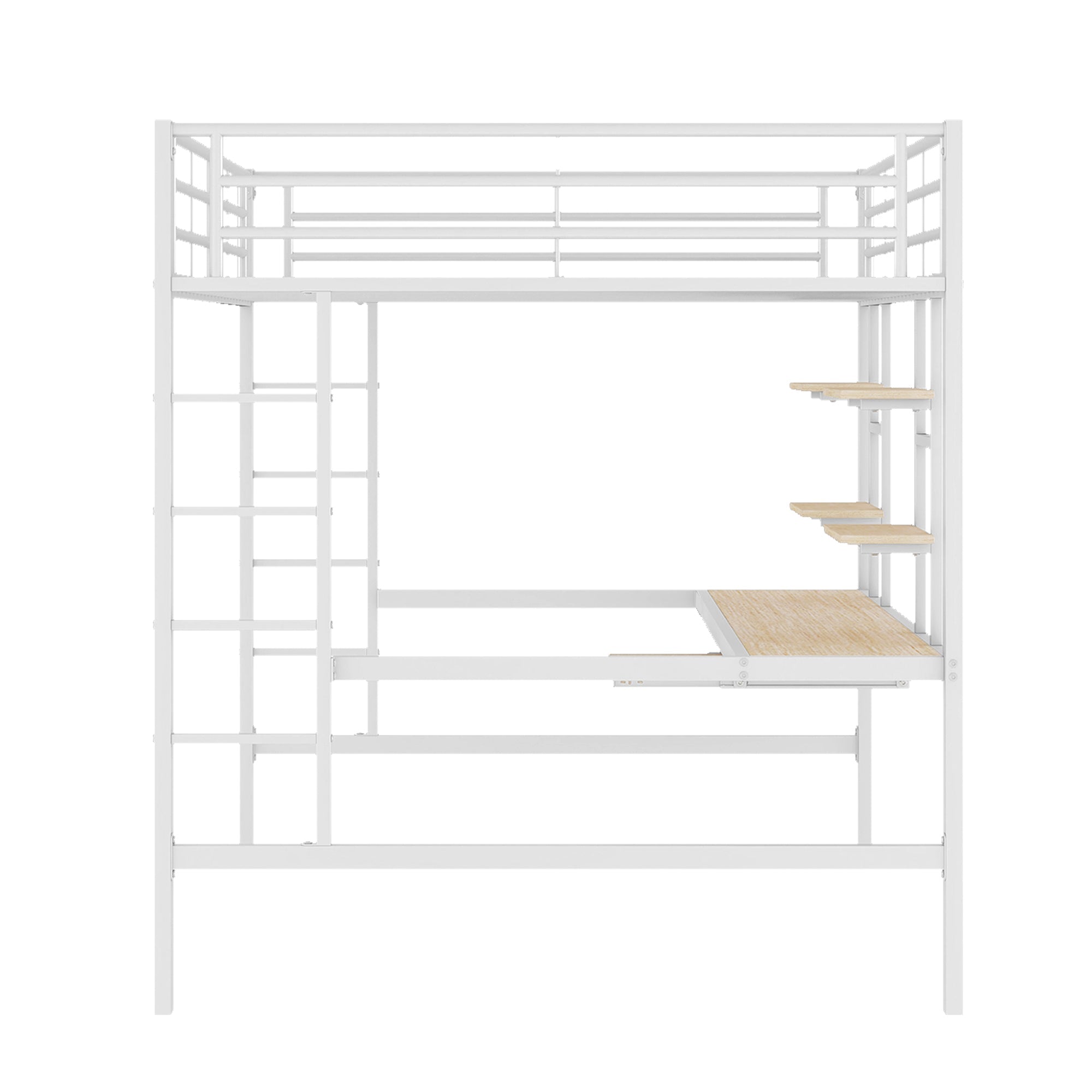 Logidon hoogslaper 140x200 cm metalen bed met bureau en plank wit