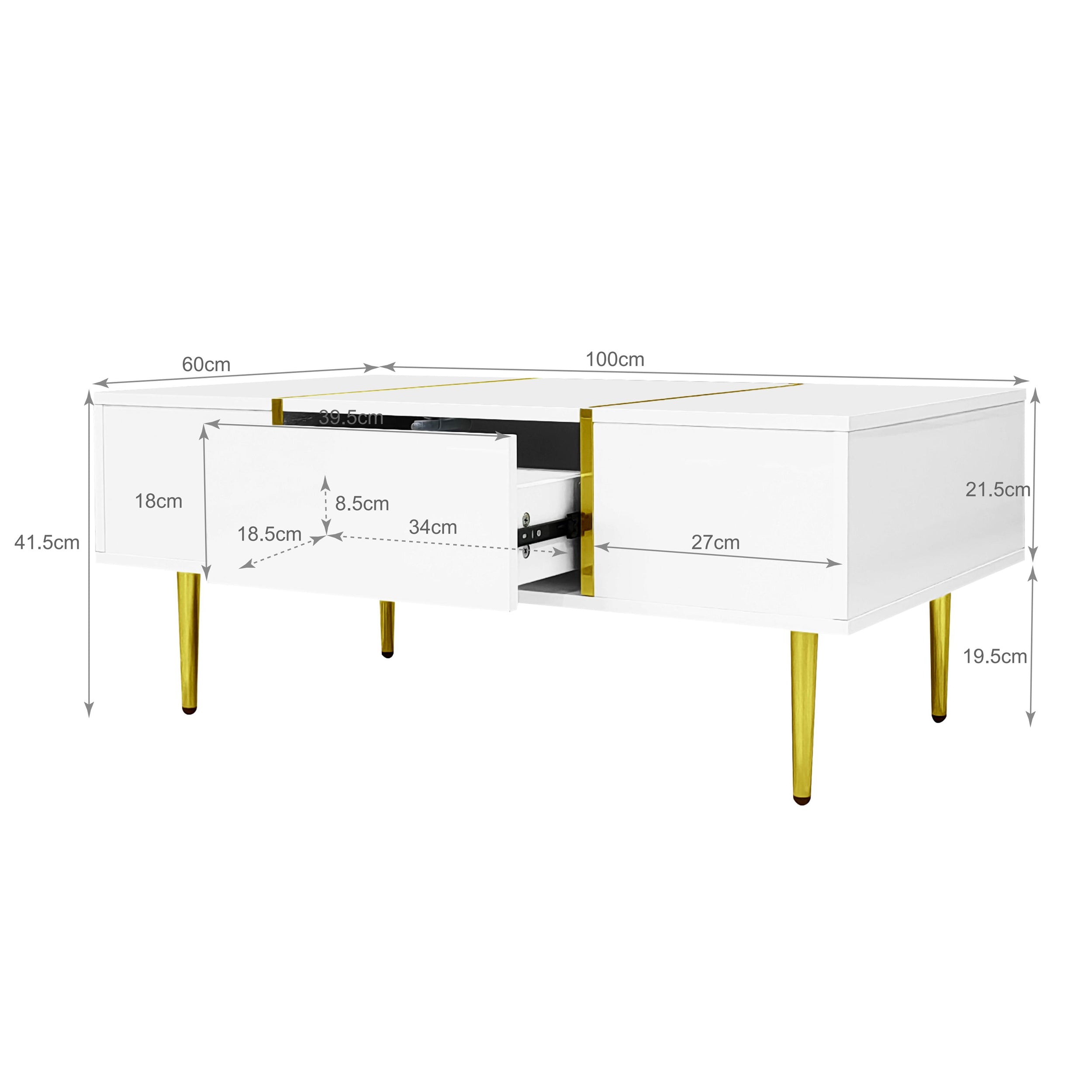 Logidon Witte Hoogglans Salontafel Met Twee Laden 100x60x41,5 cm