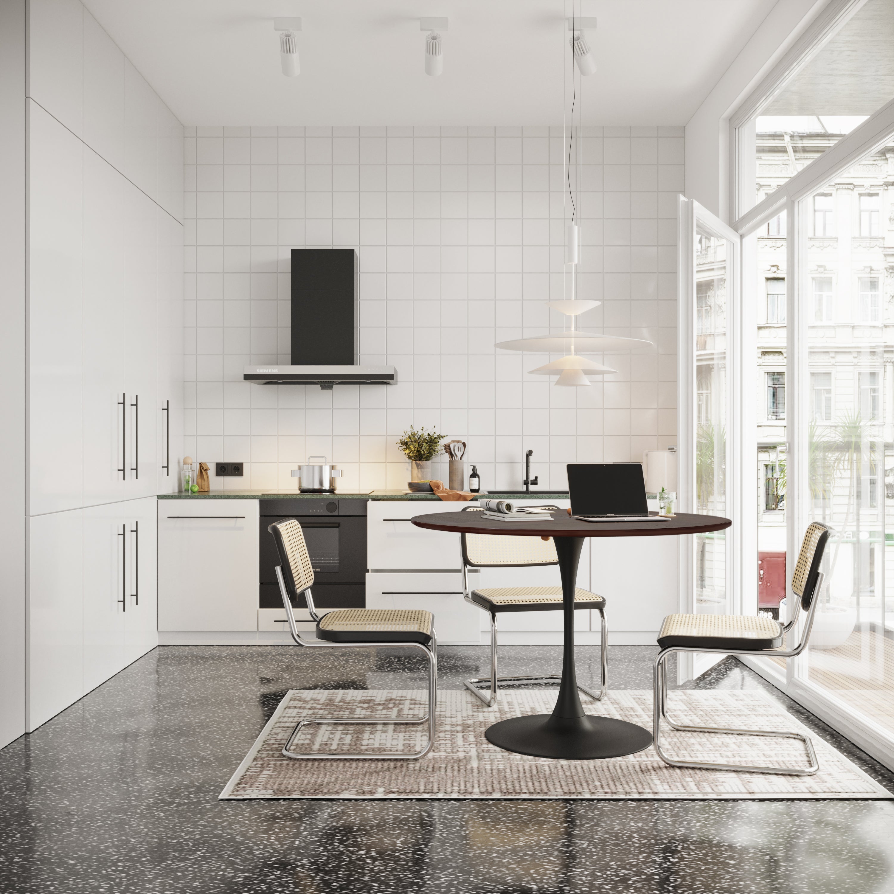 Logidon ronde eettafel 120 centimeter, MDF eikenhoutlook, bruin metalen onderstel