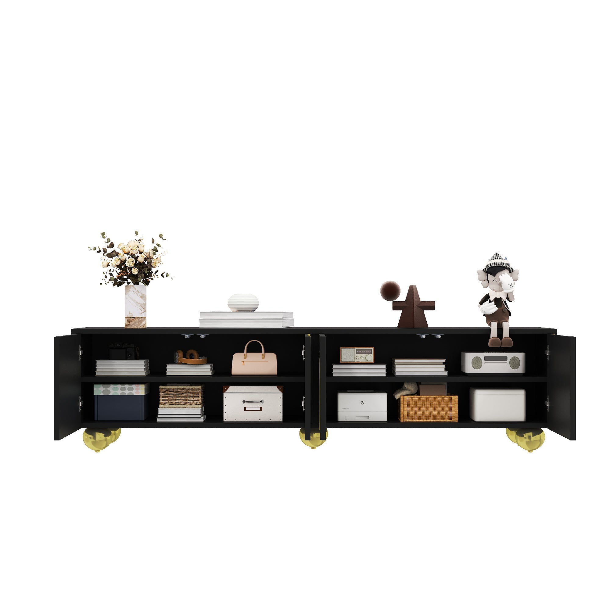 Logidon TV-meubel zwart met gouden accenten en push-to-open 170 cm