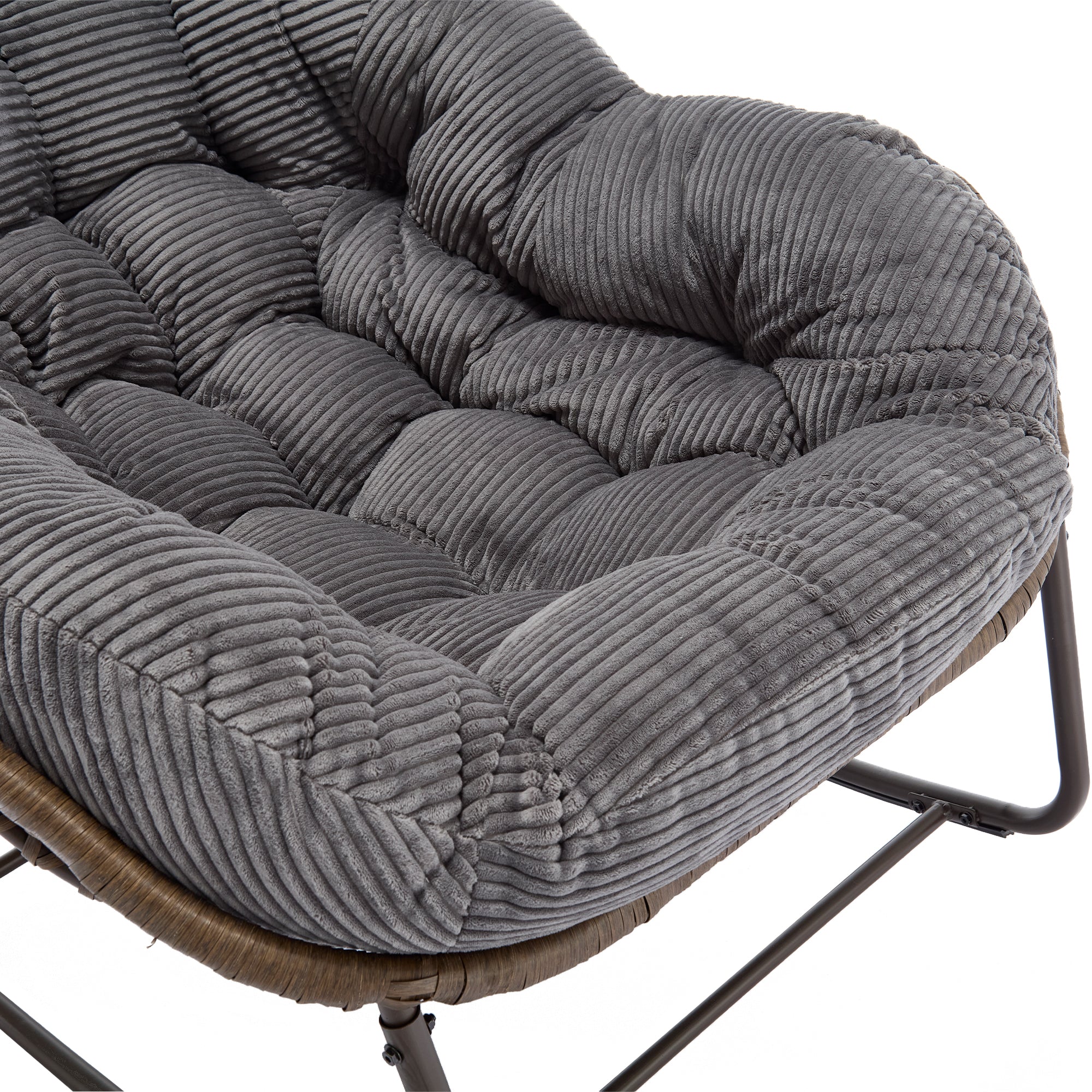 Logidon Rotan Schommelstoel Grijs met Bekleding en Rugleuning Buiten