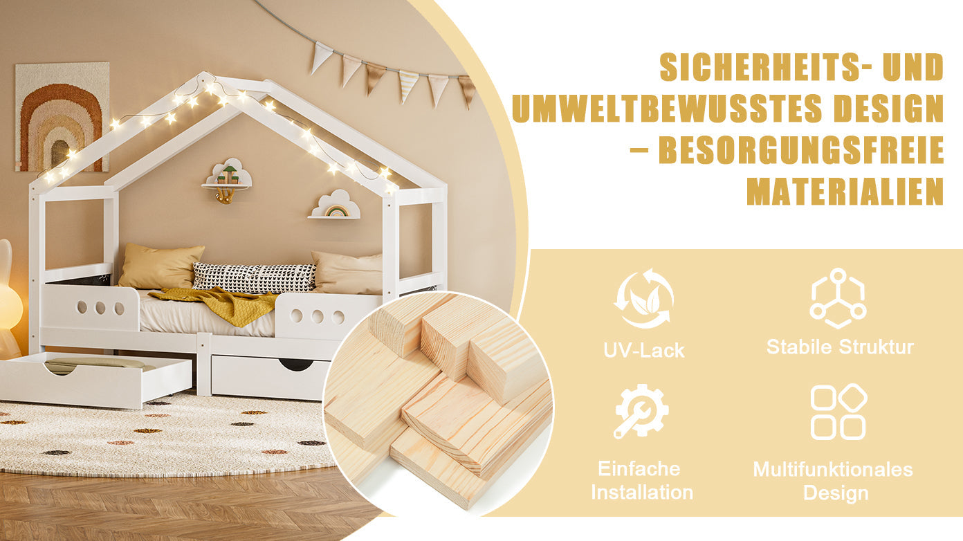 Logidon Kinderbed Met Dak Design Wit 90x200 cm Met Twee Lades
